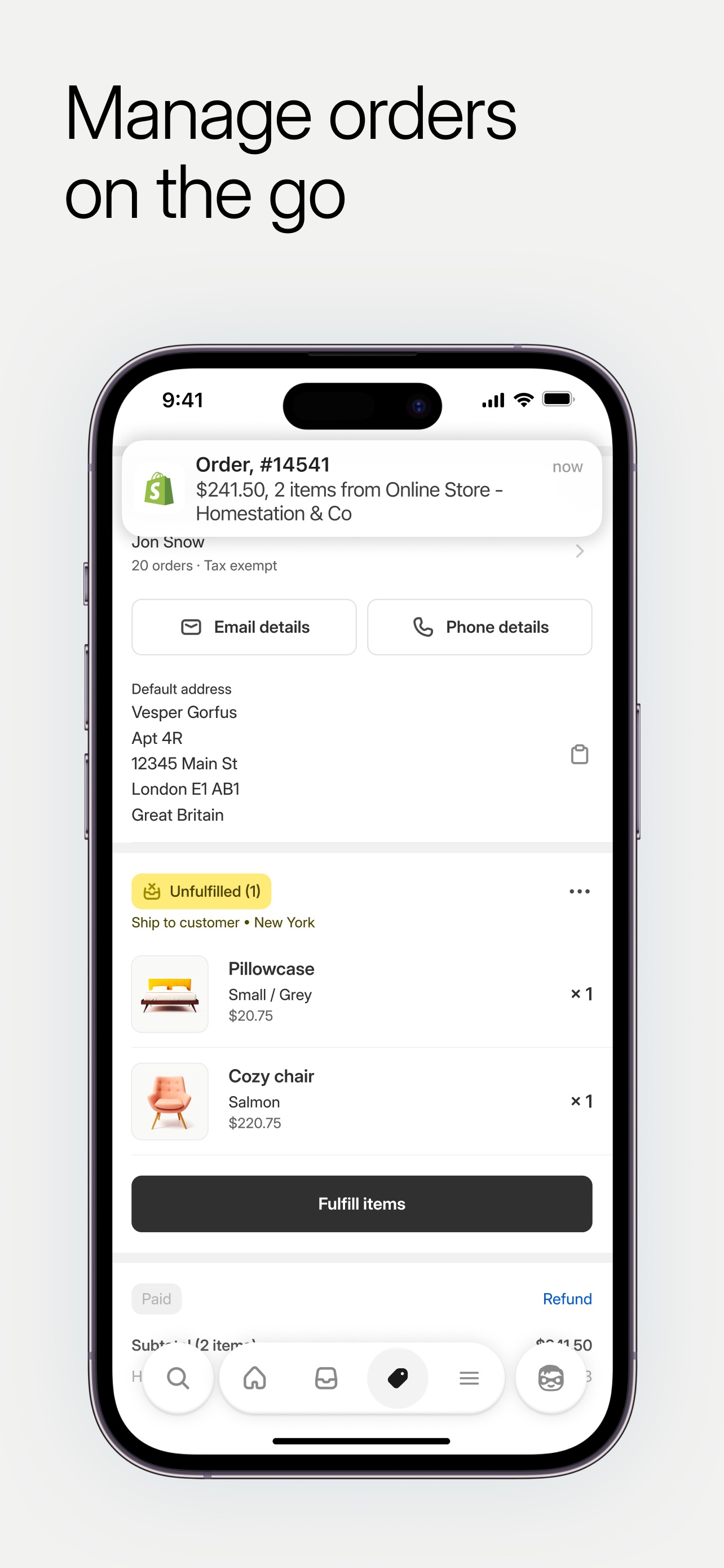 Shopify App Store screenshot 6: Manage orders on the go