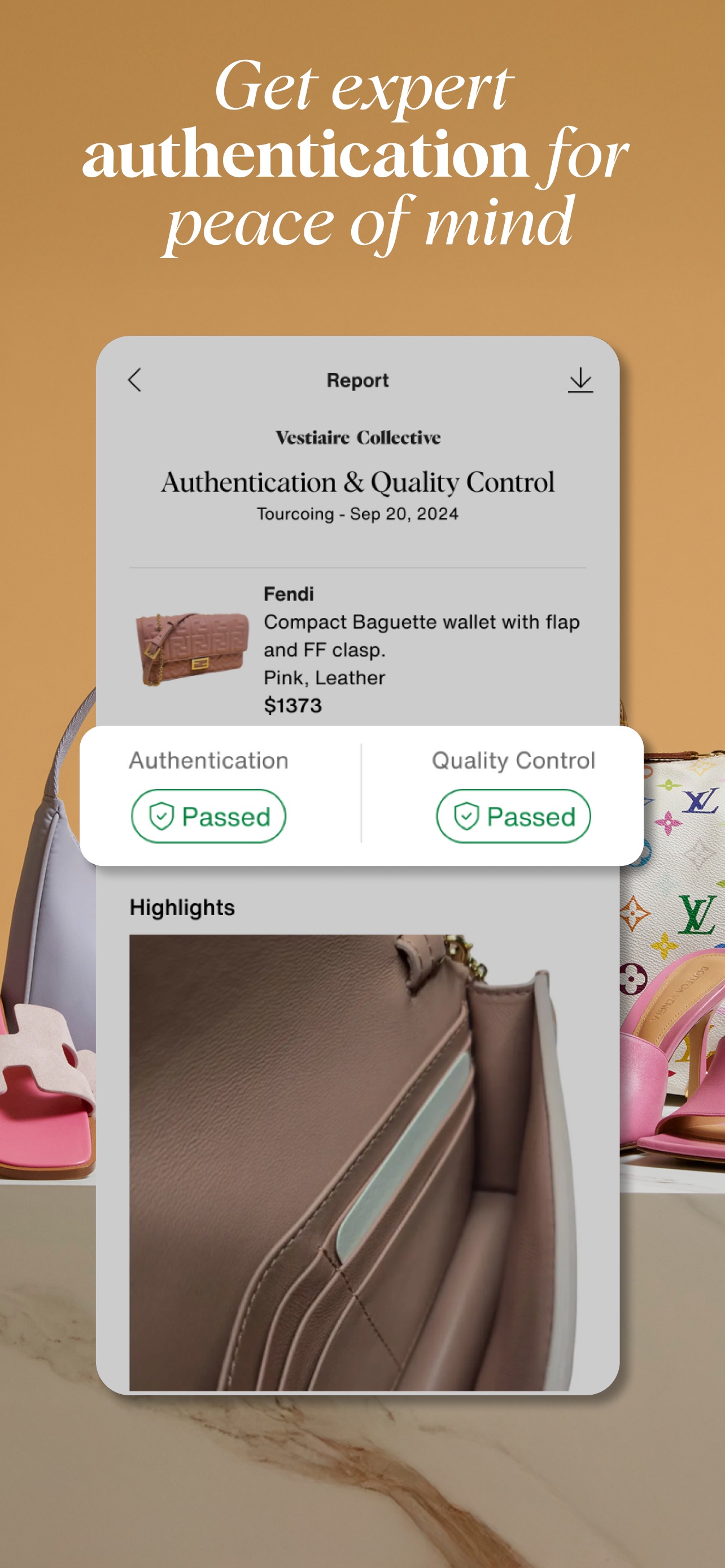 Vestiaire Collective App Store screenshot: Get expert authentication for peace of mind
