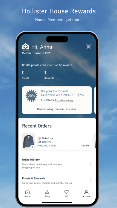 Hollister Co. App Store screenshot: Hollister House Rewards
House Members get more.