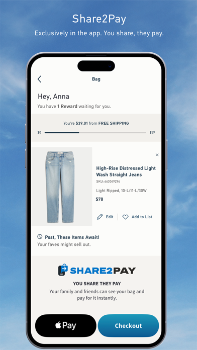 Hollister Co. App Store screenshot 7: Share2Pay
Exclusively in the app. You share, they pay.