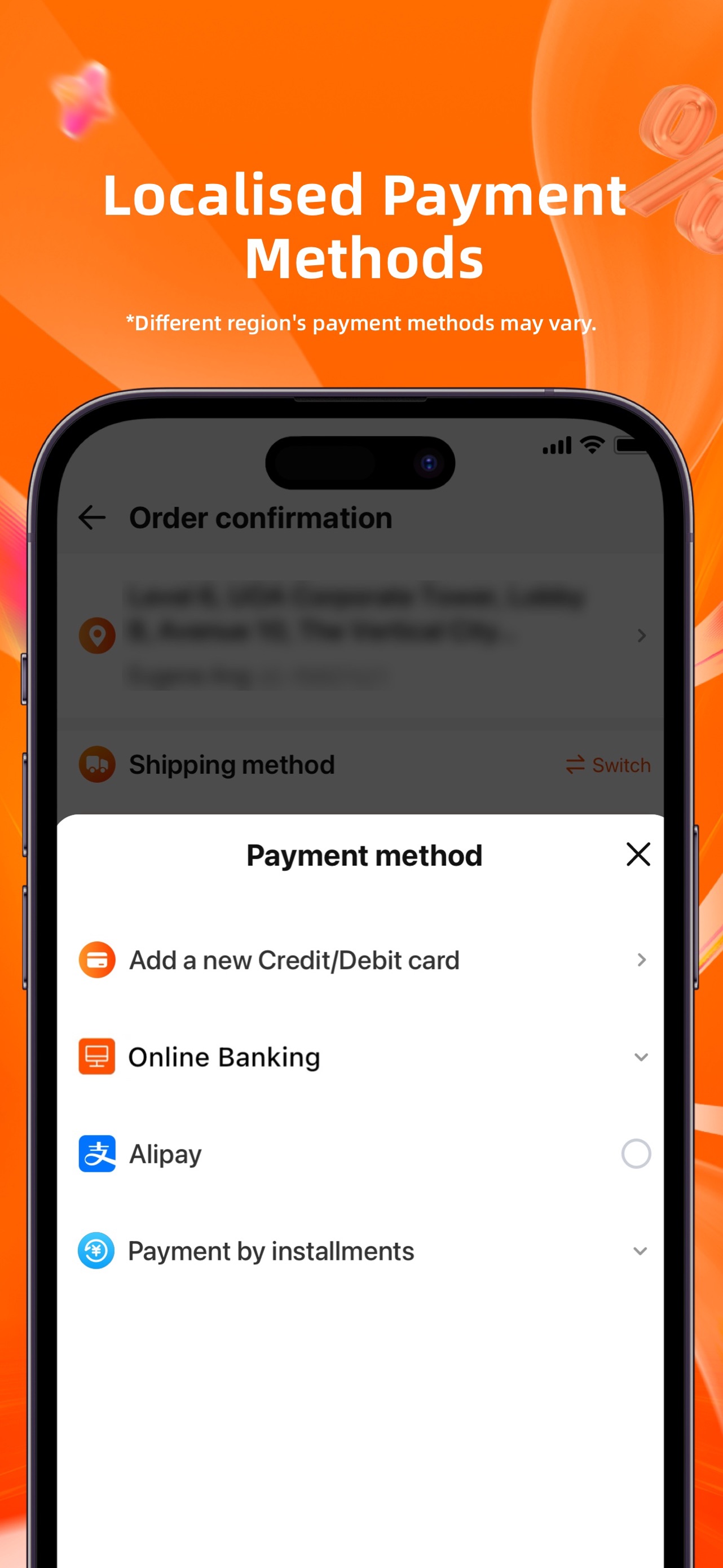 Taobao App Store screenshot 8: Localised Payment Methods