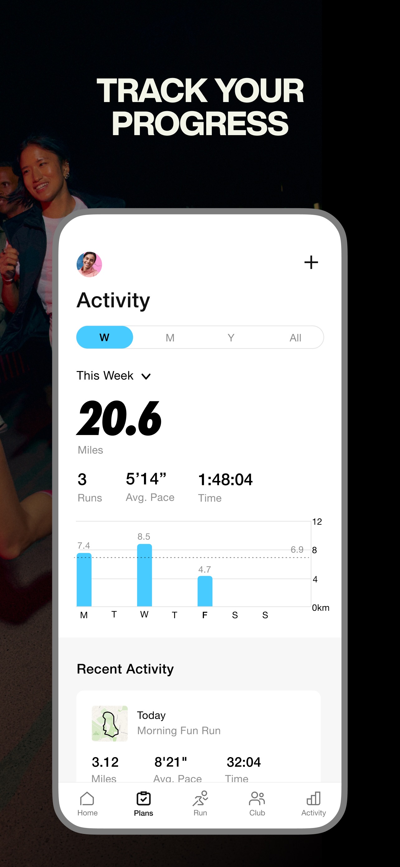 Nike Run Club App Store screenshot: TRACK YOUR PROGRESS