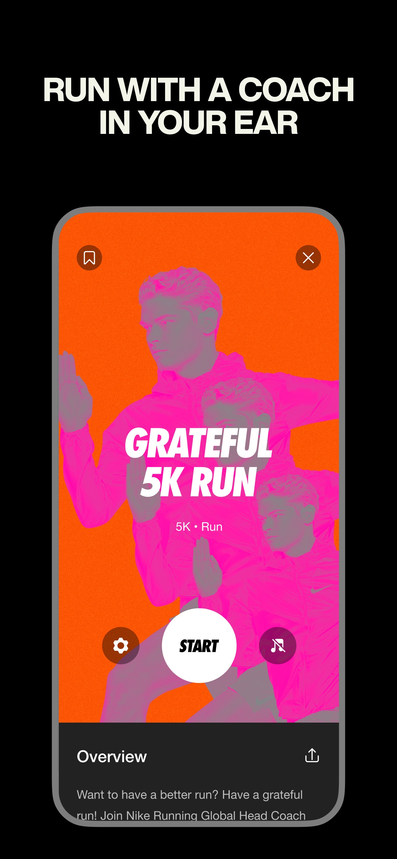 Nike Run Club App Store screenshot: RUN WITH A COACH IN YOUR EAR