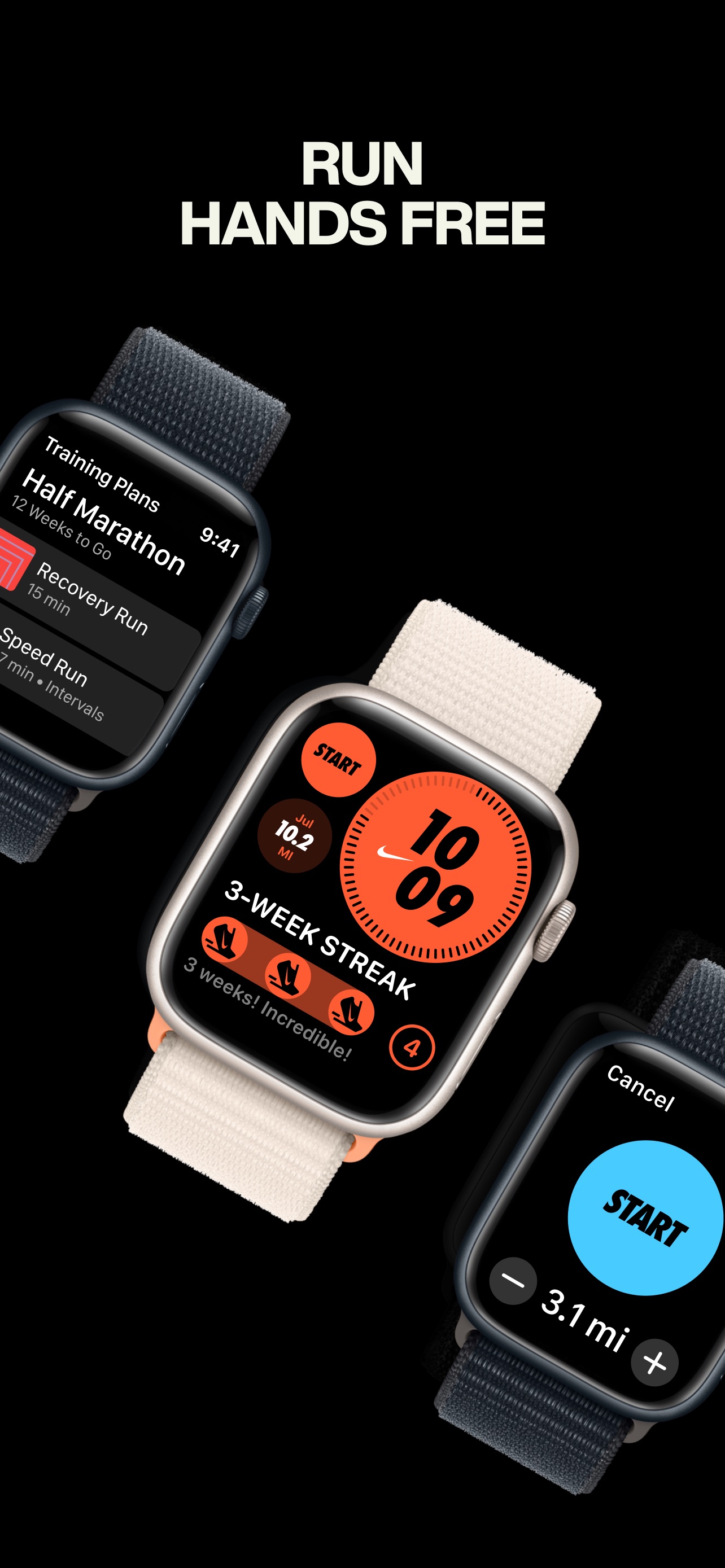 Nike Run Club App Store screenshot: RUN HANDS FREE