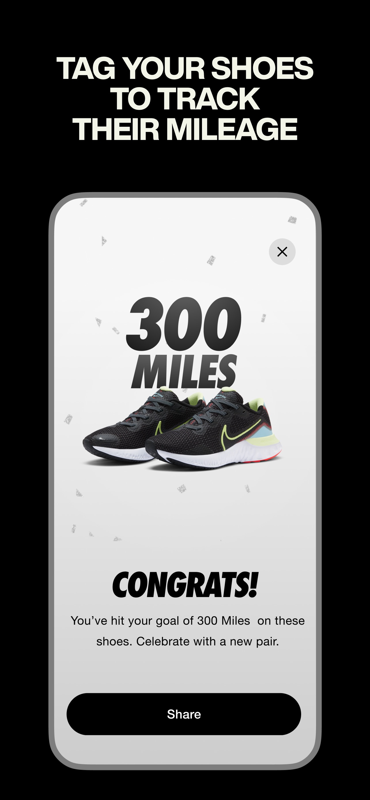 Nike Run Club App Store screenshot 8: TAG YOUR SHOES TO TRACK THEIR MILEAGE