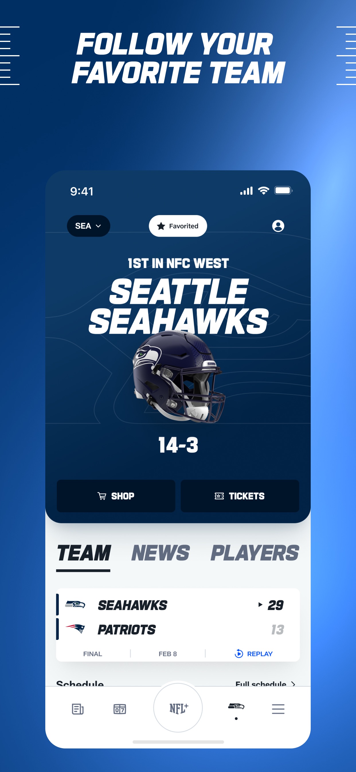 NFL App Store screenshot 10: FOLLOW YOUR FAVORITE TEAM