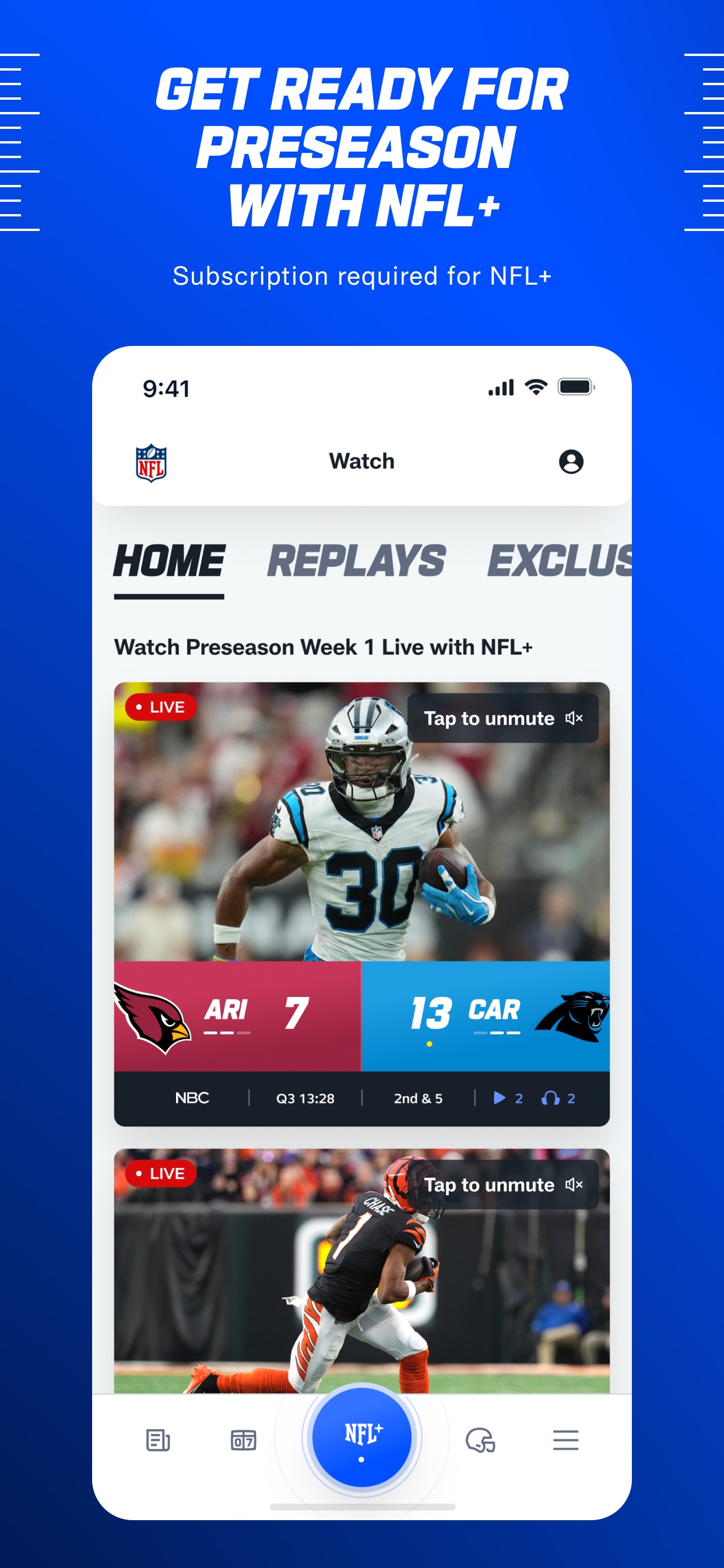 NFL App Store screenshot: GET READY FOR PRESEASON WITH NFL+