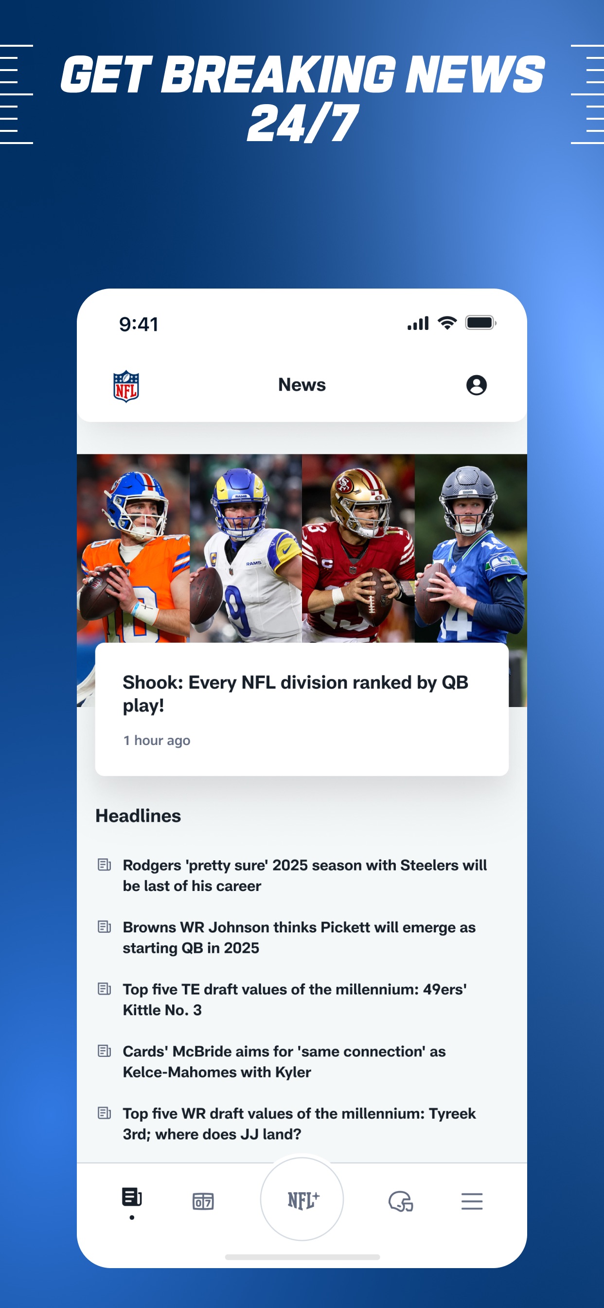 NFL App Store screenshot 8: GET BREAKING NEWS 24/7