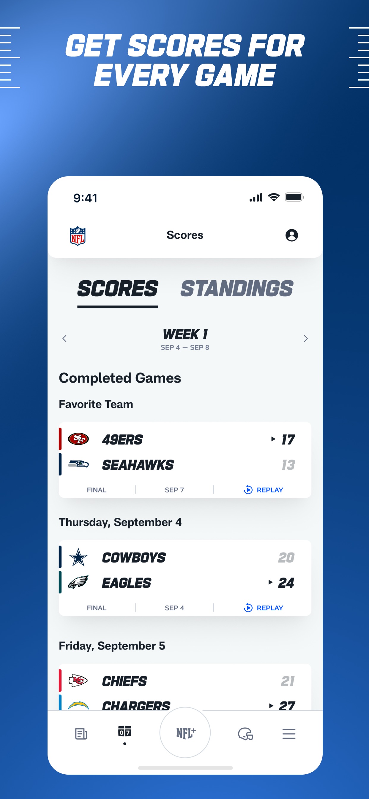 NFL App Store screenshot 9: GET SCORES FOR EVERY GAME