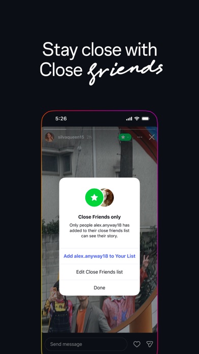 Instagram App Store screenshot: Stay close with Close friends