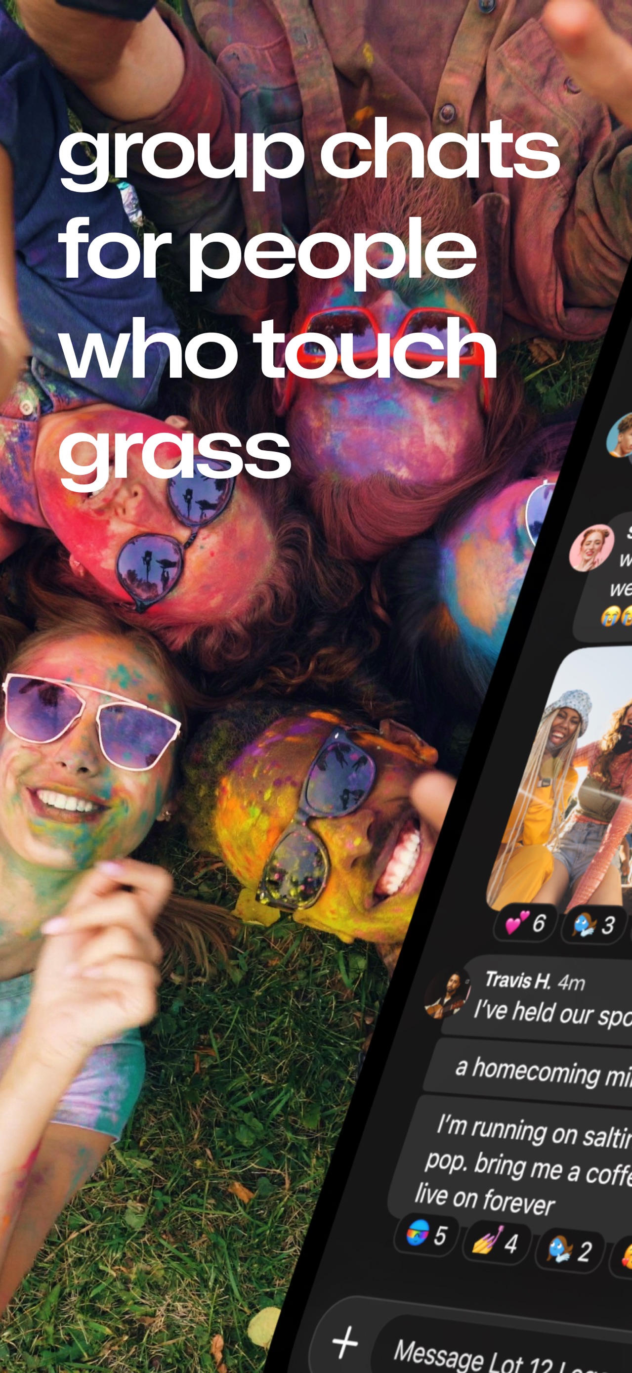 GroupMe App Store screenshot: group chats for people who touch grass