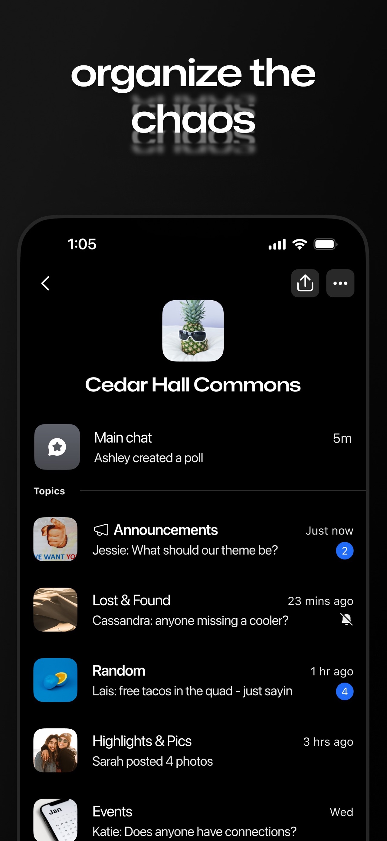 GroupMe App Store screenshot: organize the chaos