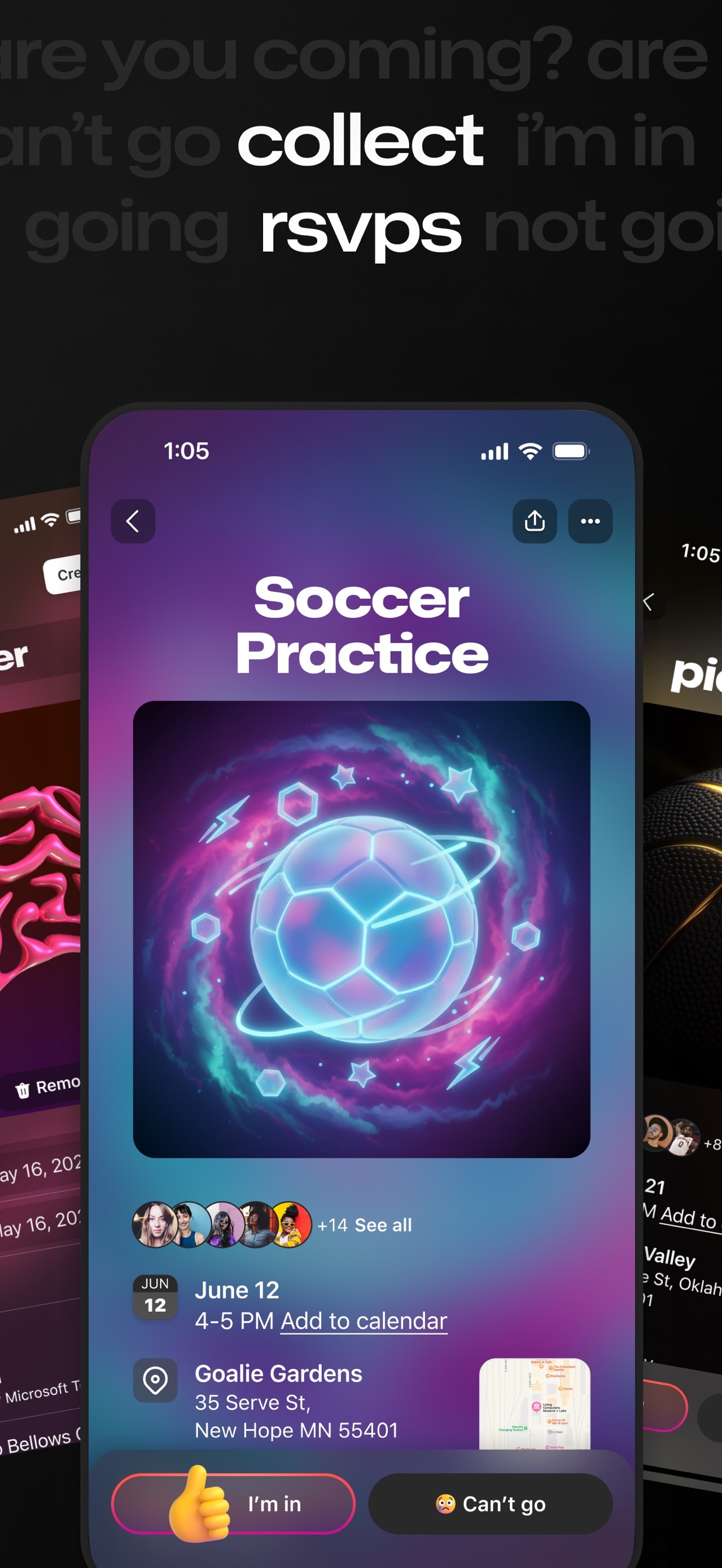 GroupMe App Store screenshot: collect rsvps