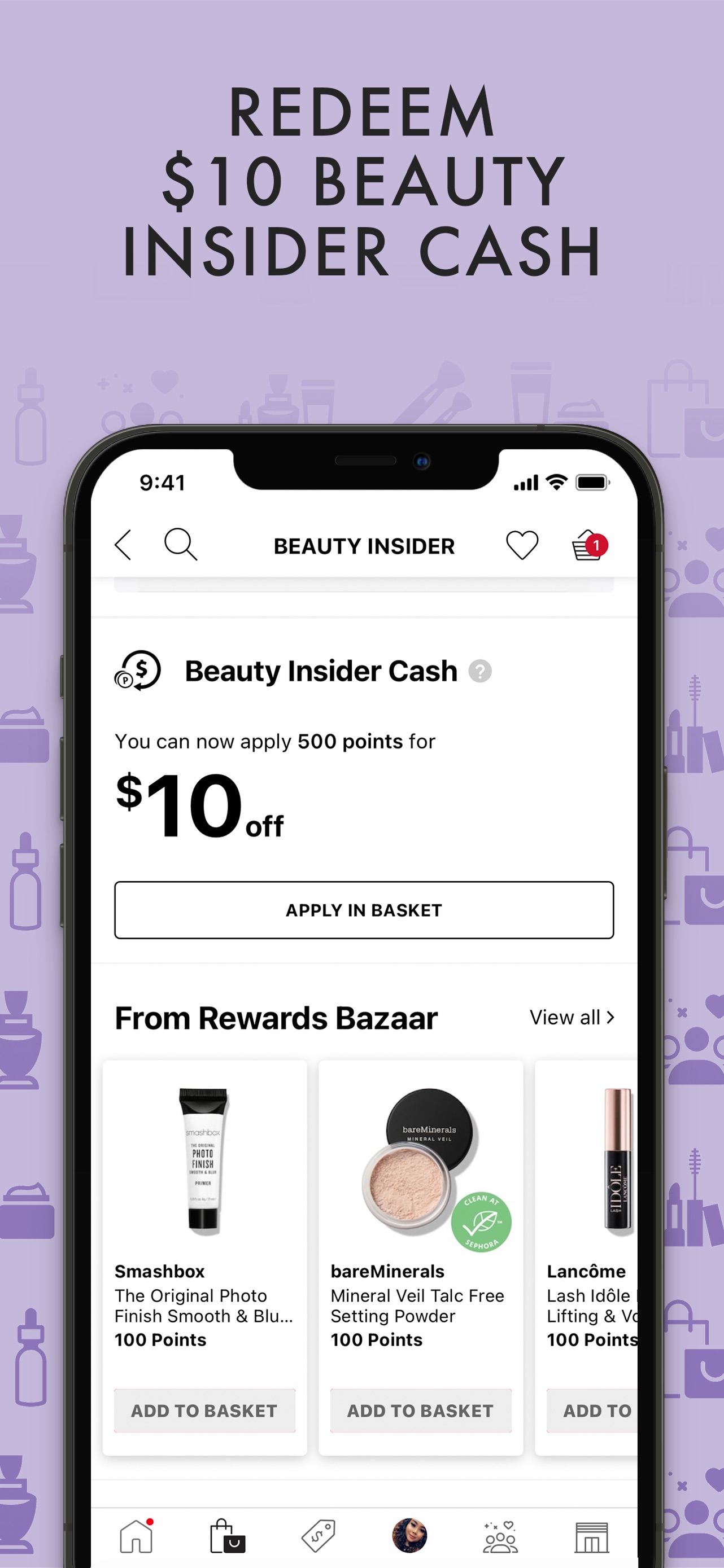 Sephora App Store screenshot: REDEEM $10 BEAUTY INSIDER CASH