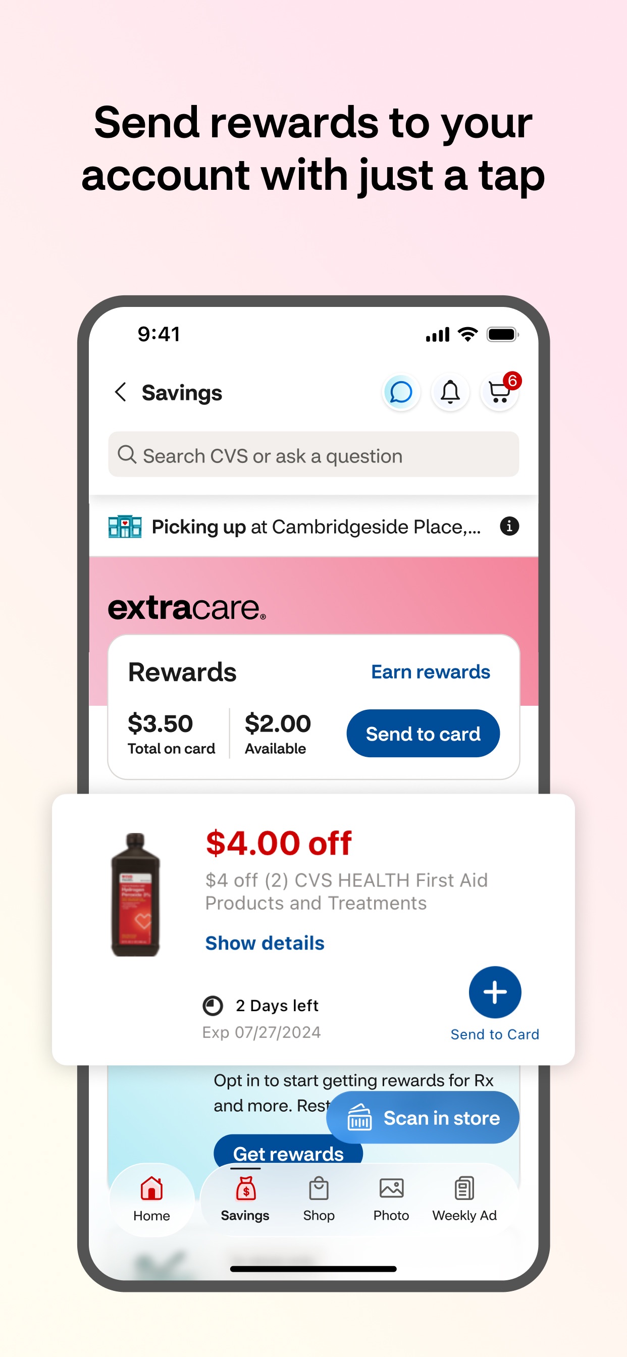 CVS Health App Store screenshot: Send rewards to your account with just a tap