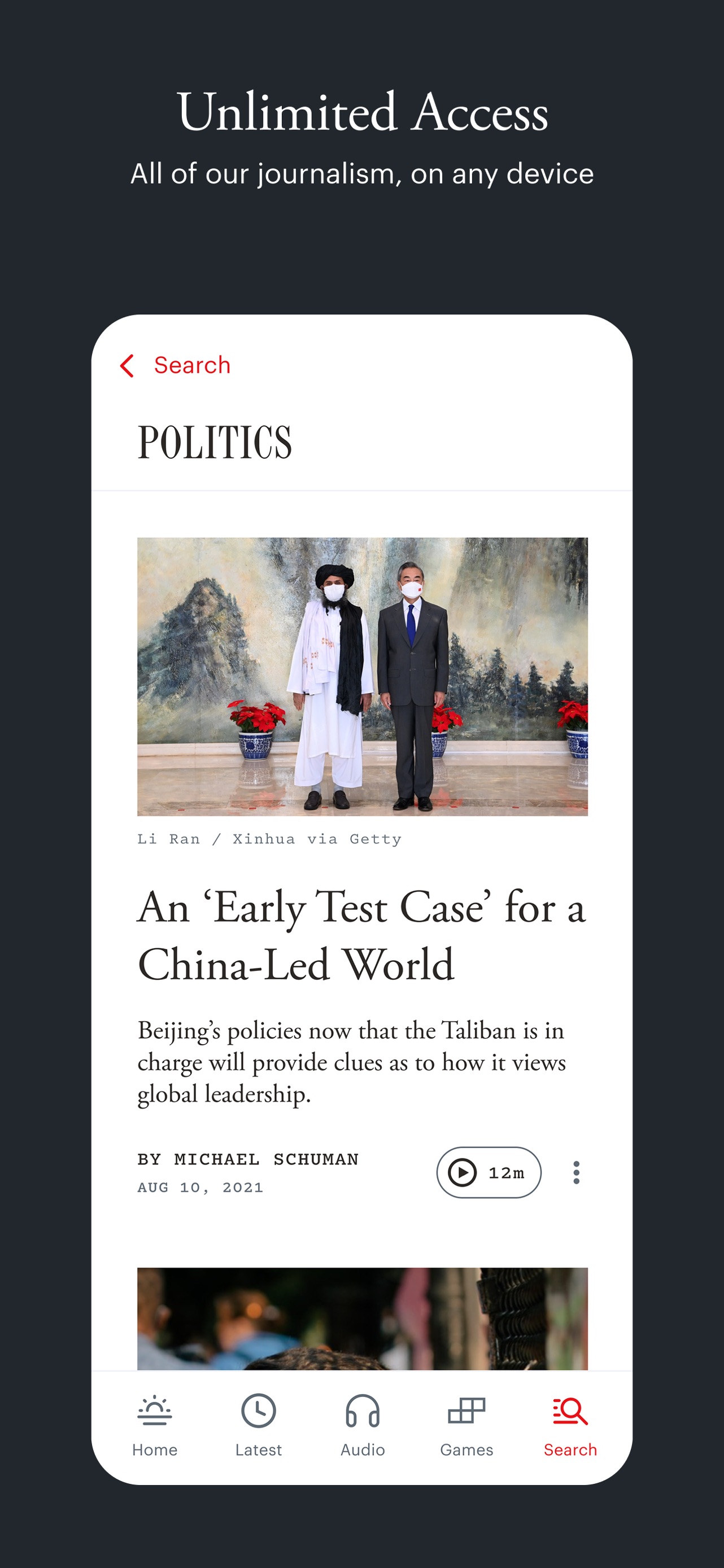 The Atlantic Magazine App Store screenshot: Unlimited Access
All of our journalism, on any device