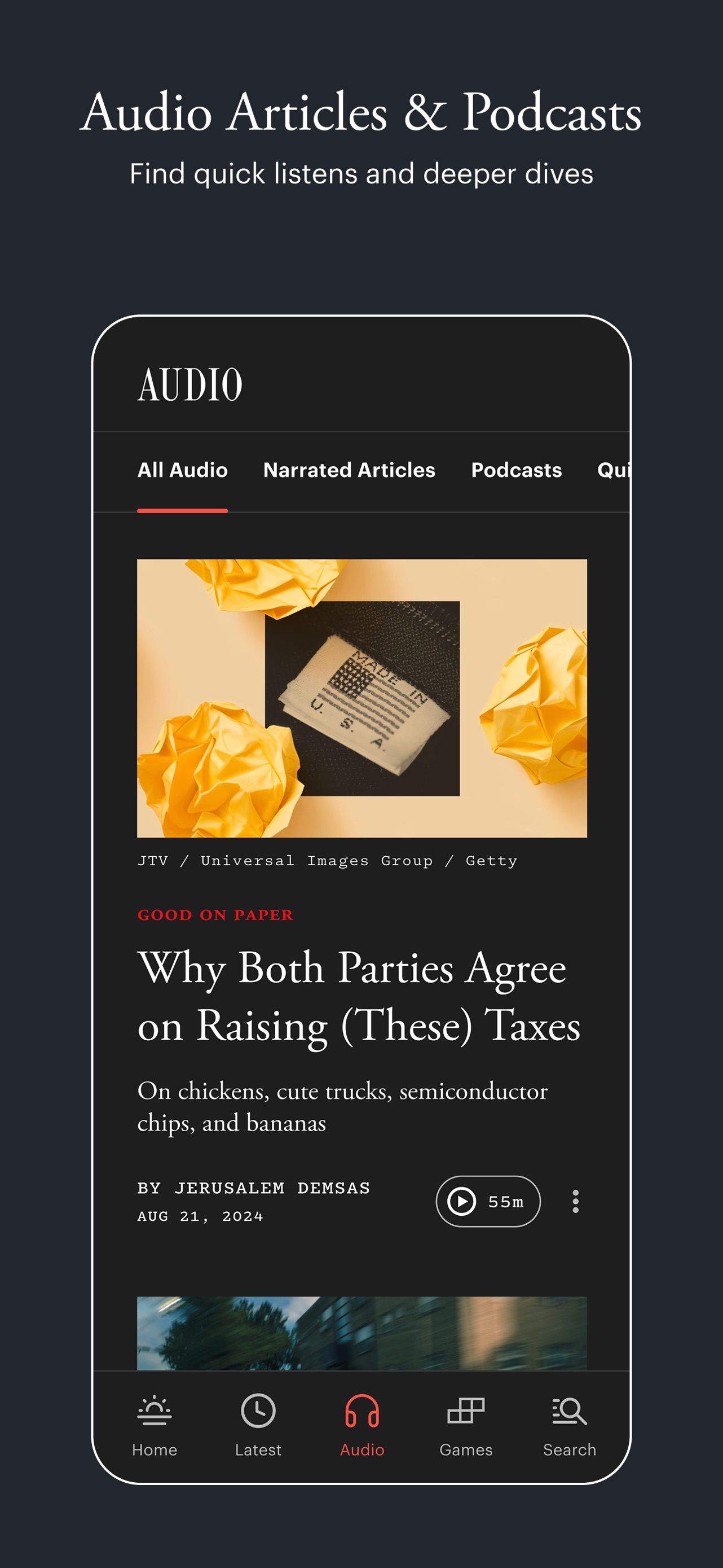 The Atlantic Magazine App Store screenshot 8: Audio Articles & Podcasts
Find quick listens and deeper dives