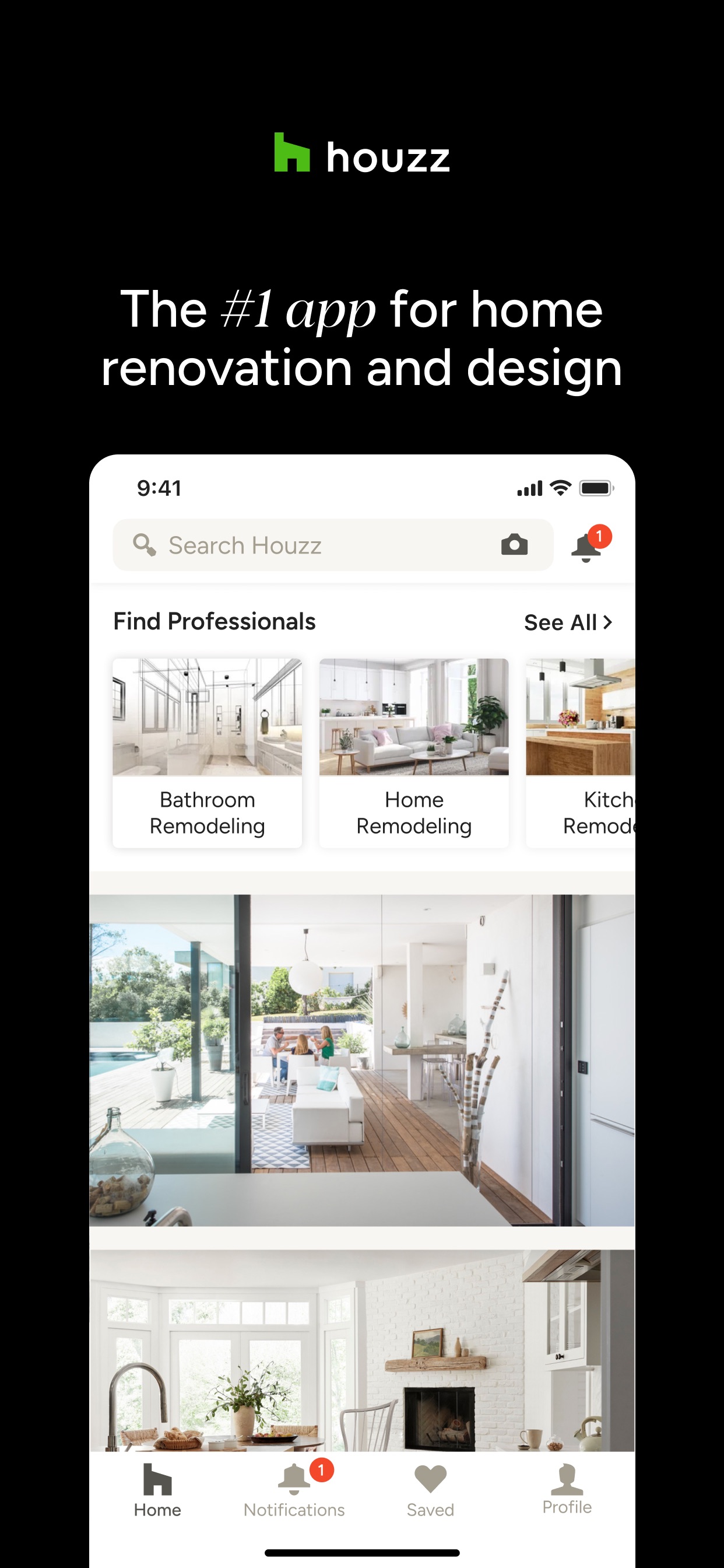Houzz App Store screenshot: listing design
