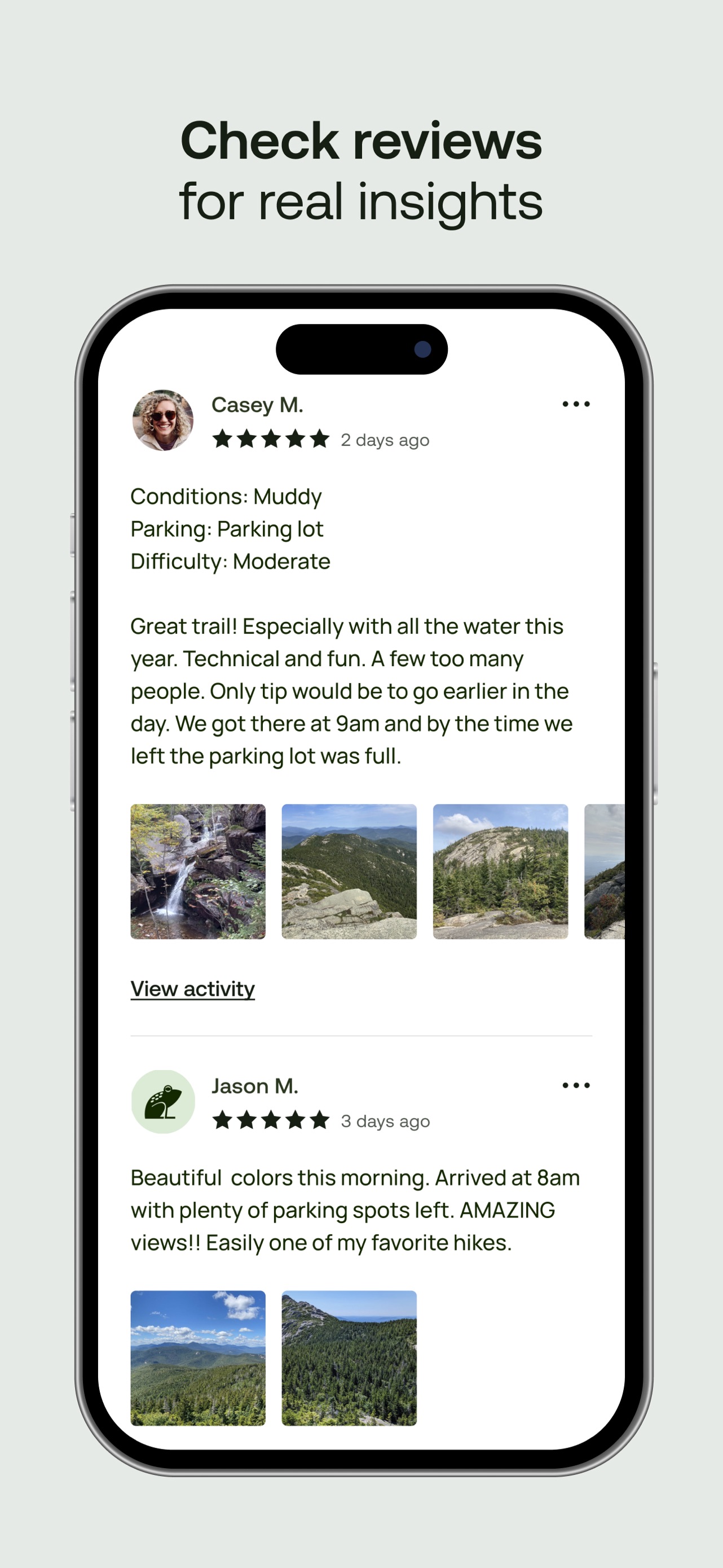 AllTrails App Store screenshot 8: Check reviews for real insights