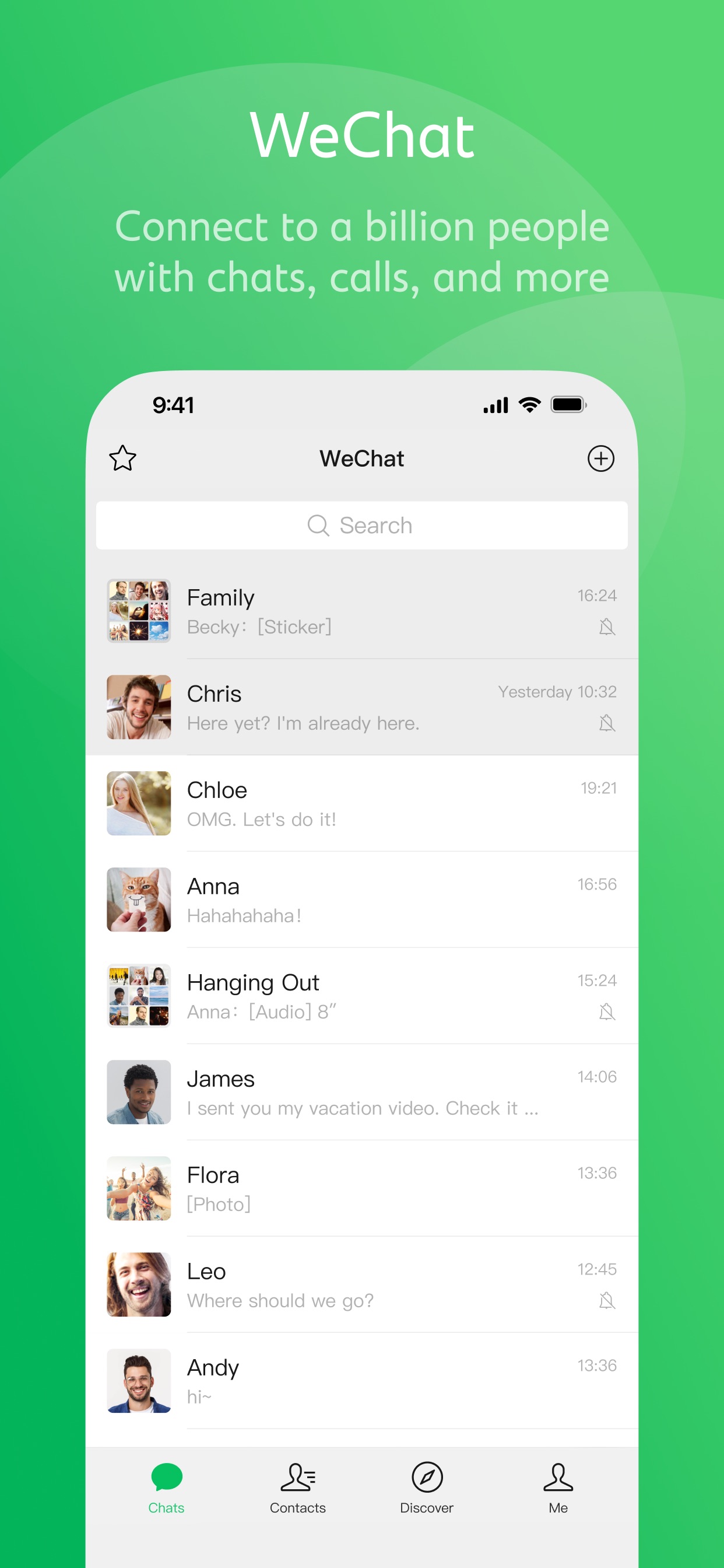 WeChat App Store screenshot: WeChat Connect to a billion people with chats, calls, and more
