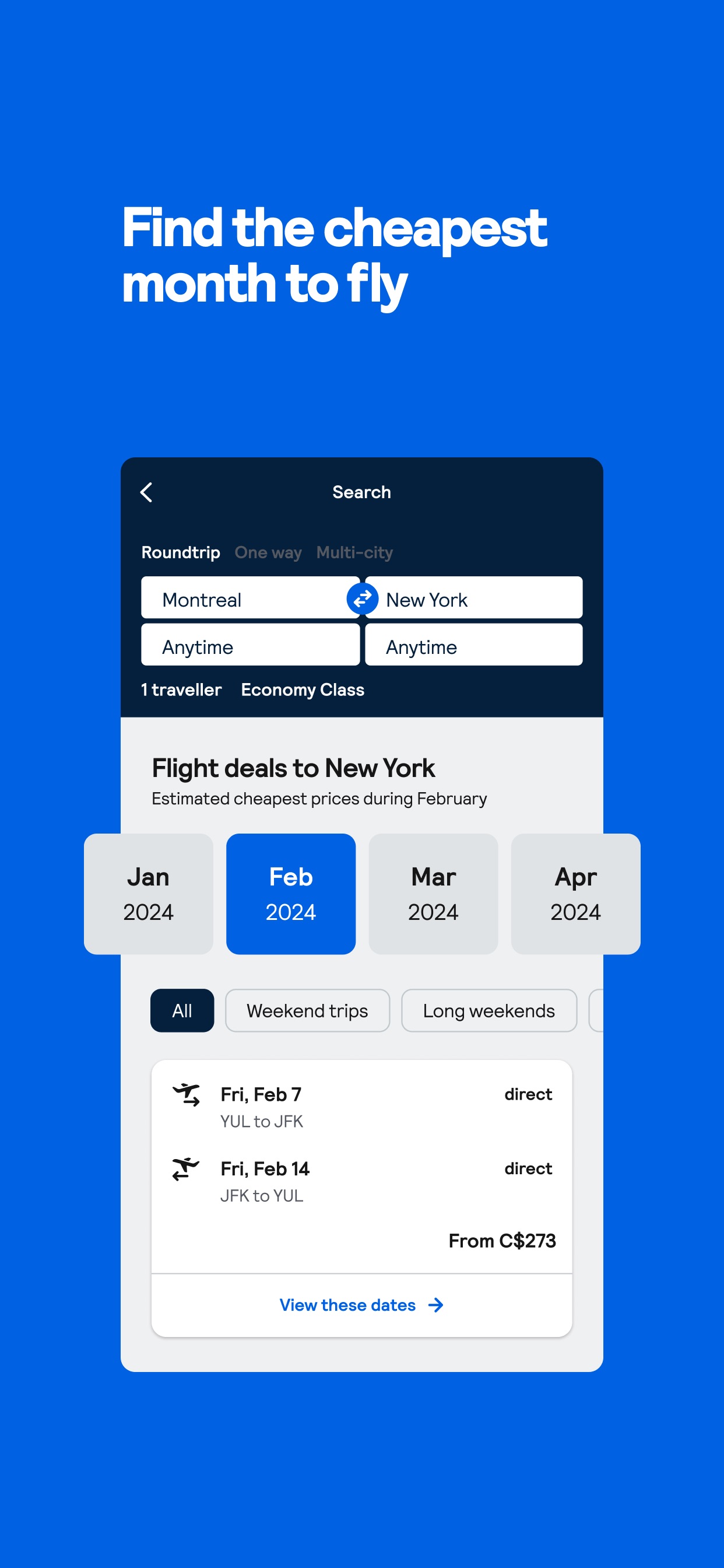 Skyscanner App Store screenshot 5: Find the cheapest month to fly