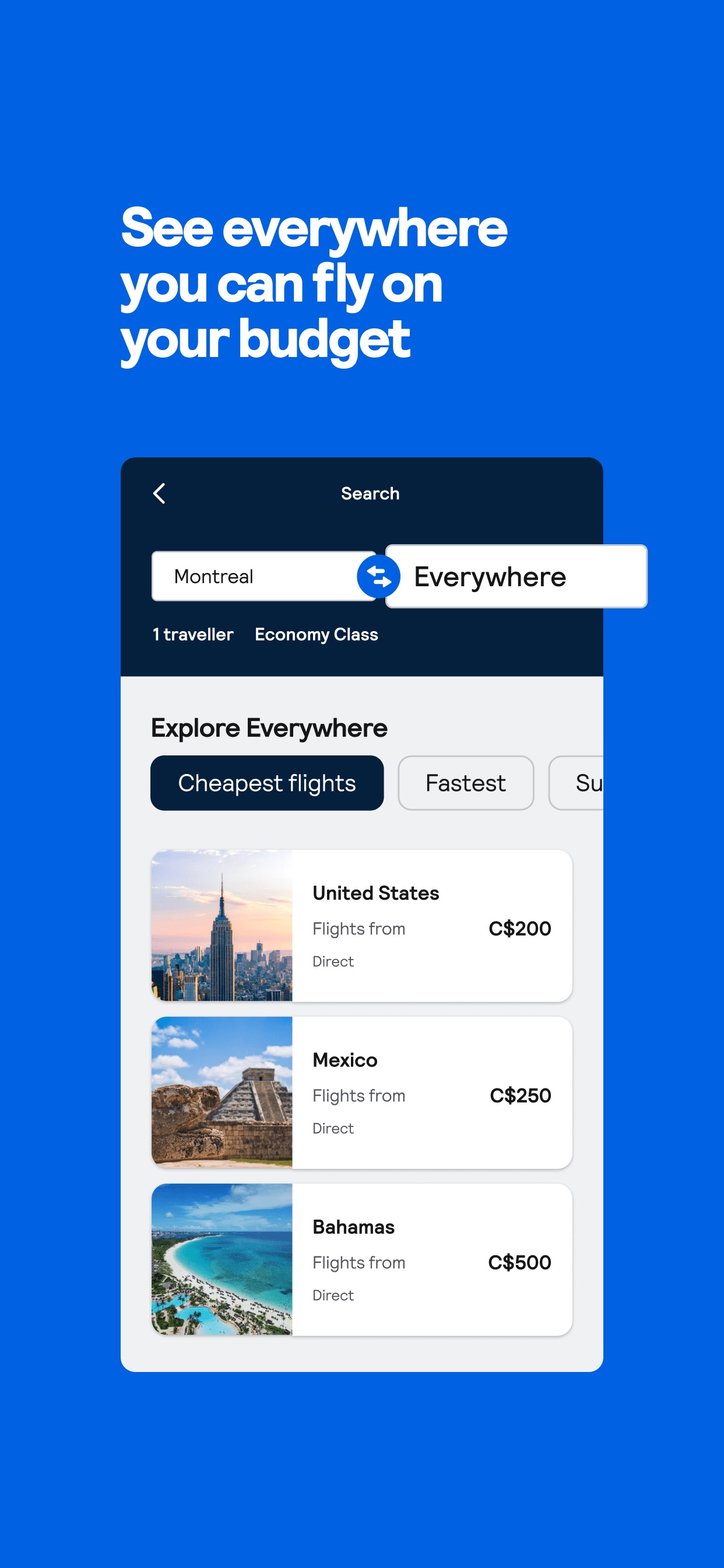 Skyscanner App Store screenshot 7: See everywhere you can fly on your budget