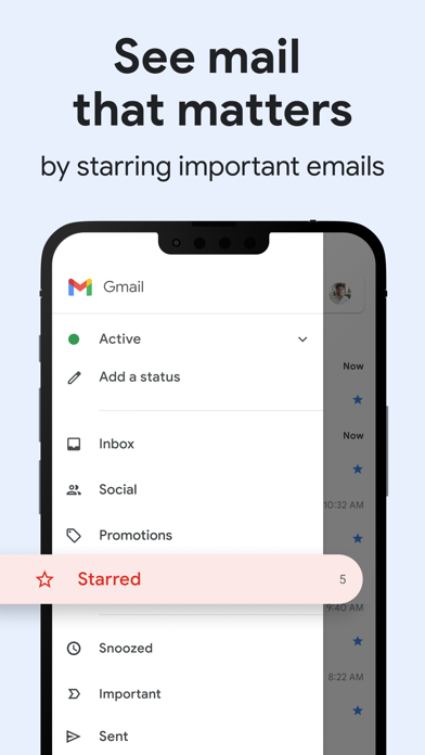 Gmail App Store screenshot: See mail that matters by starring important emails