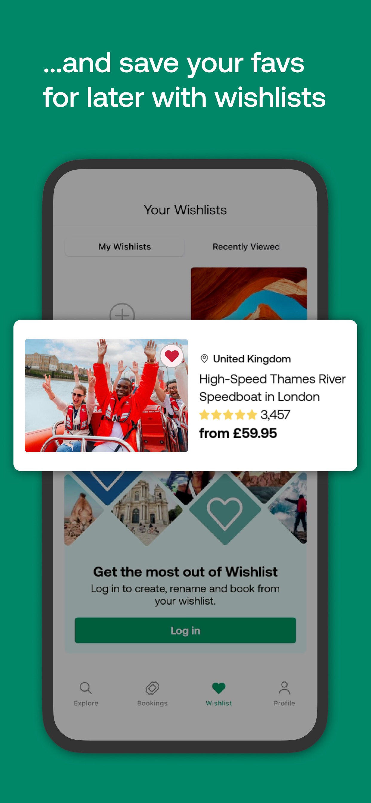 Viator App Store screenshot: ...and save your favs for later with wishlists