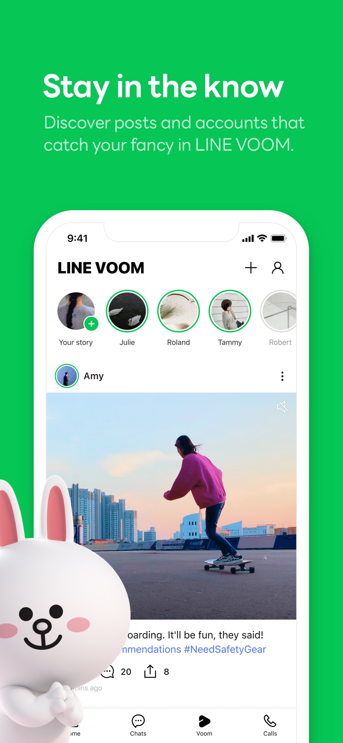LINE App Store screenshot: Stay in the know
Discover posts and accounts that
catch your fancy in LINE VOOM.