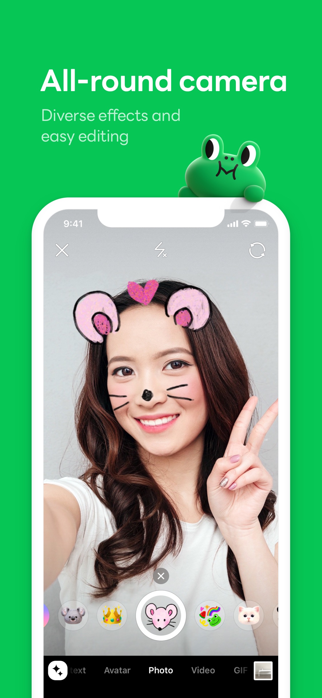 LINE App Store screenshot 6: All-round camera
Diverse effects and
easy editing