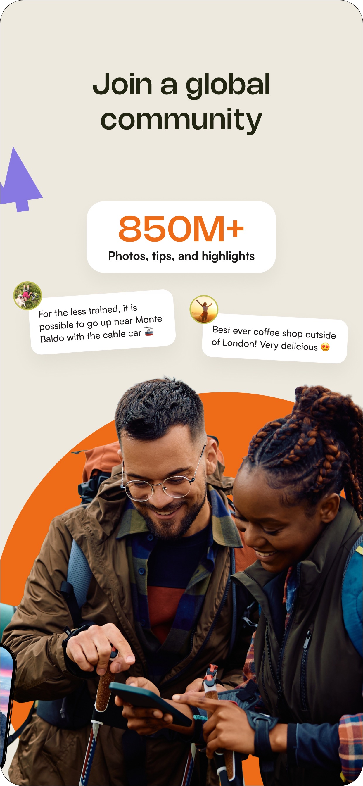 komoot App Store screenshot 10: Join a global community 850M+ Photos, tips, and highlights