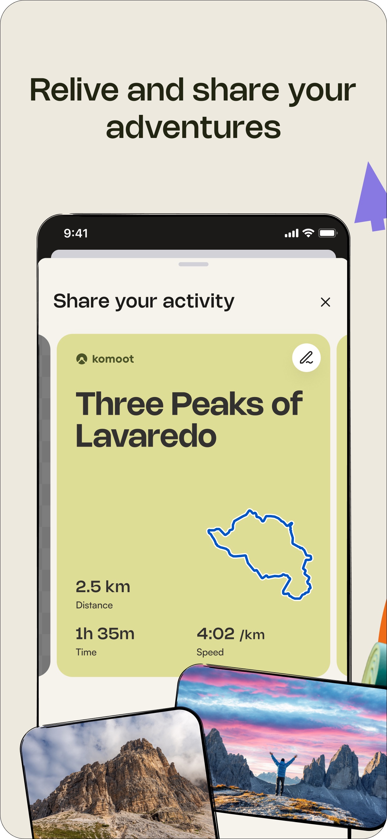 komoot App Store screenshot: Relive and share your adventures