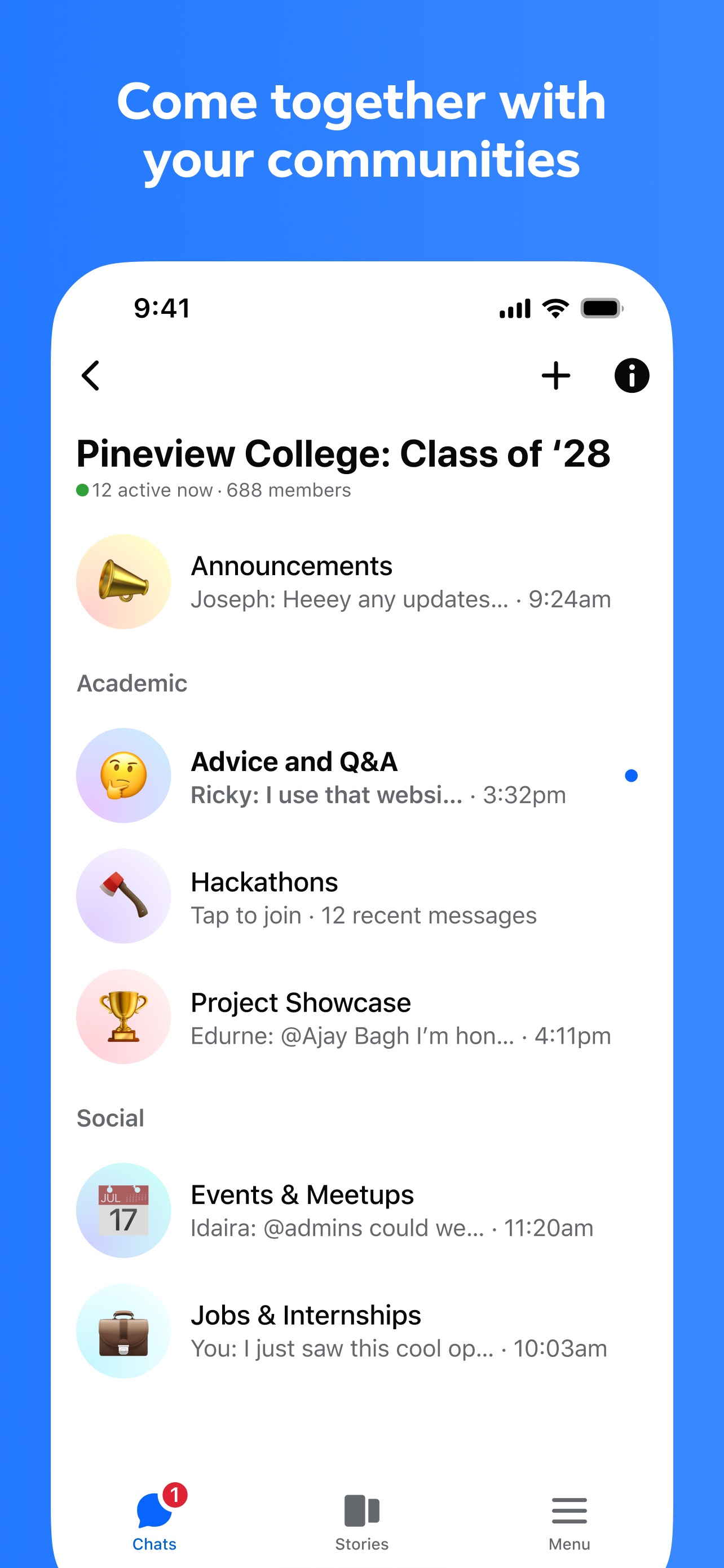 Messenger App Store screenshot 5: Come together with your communities