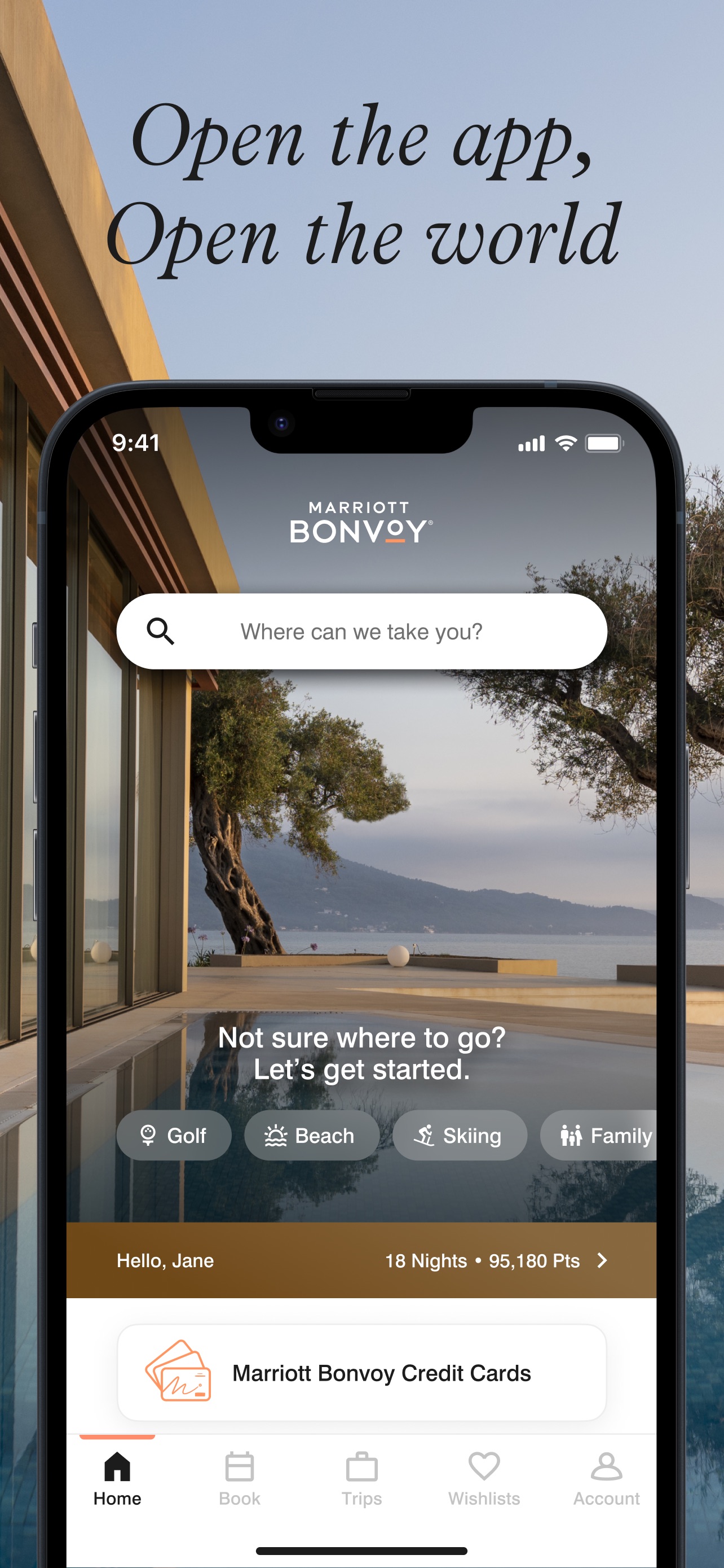Marriott Bonvoy App Store screenshot: Open the app, Open the world