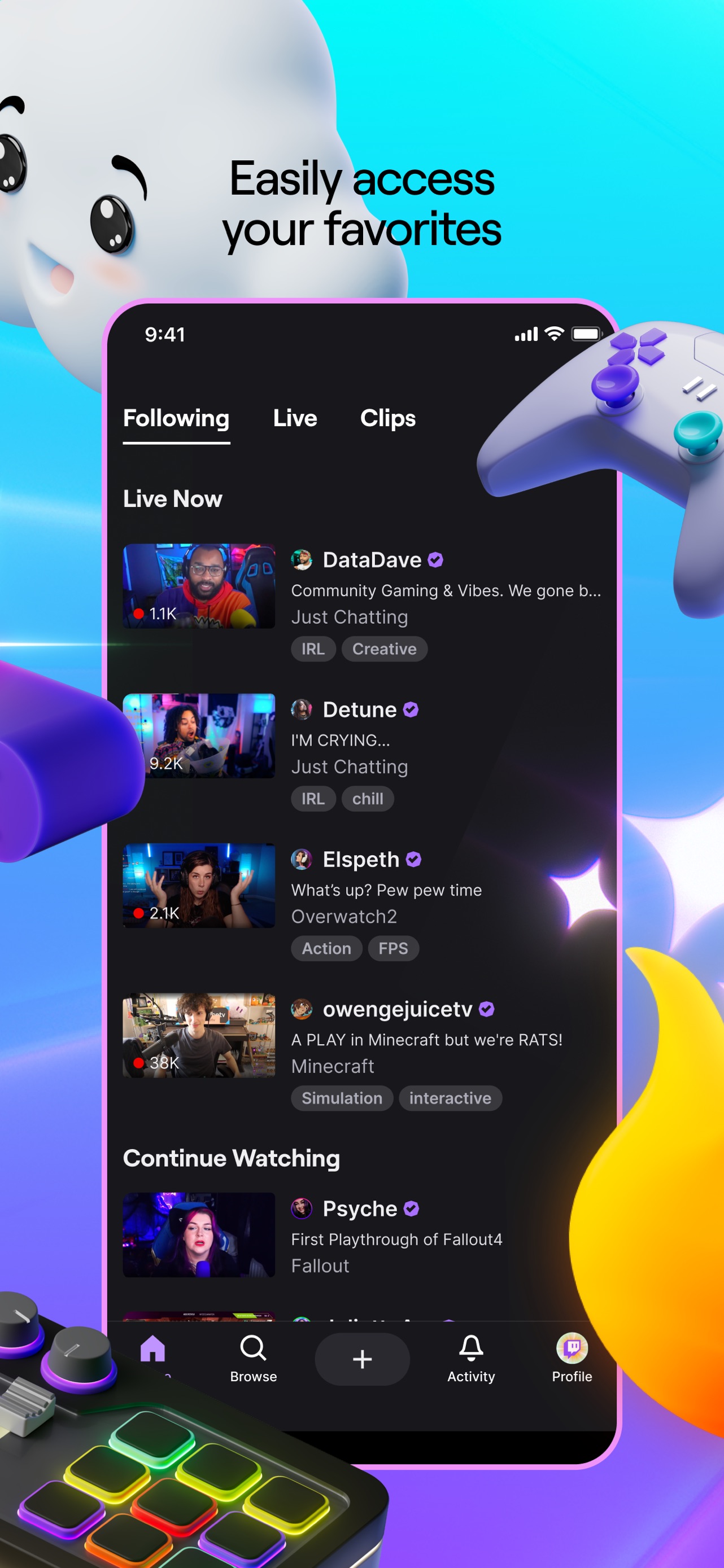 Twitch App Store screenshot: Easily access your favorites