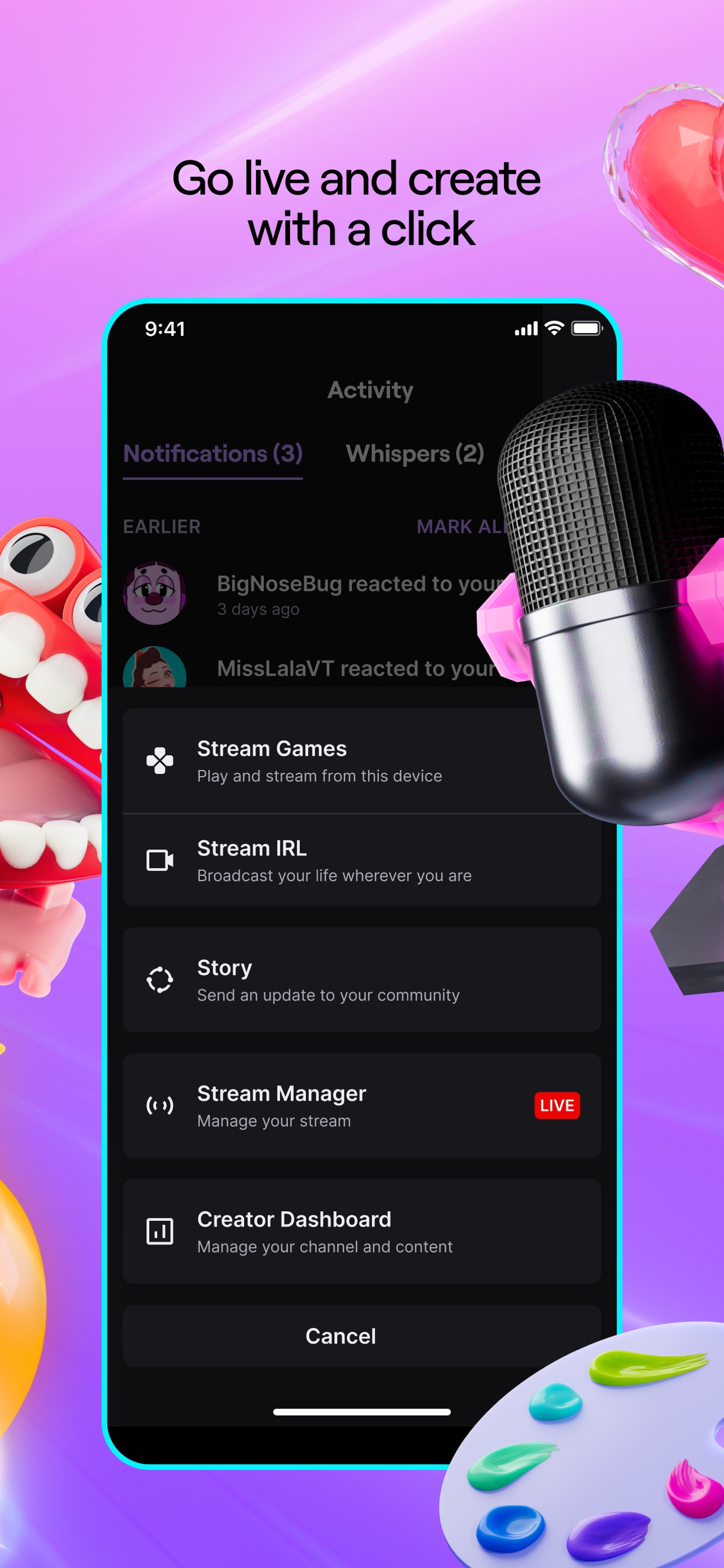 Twitch App Store screenshot 5: Go live and create with a click