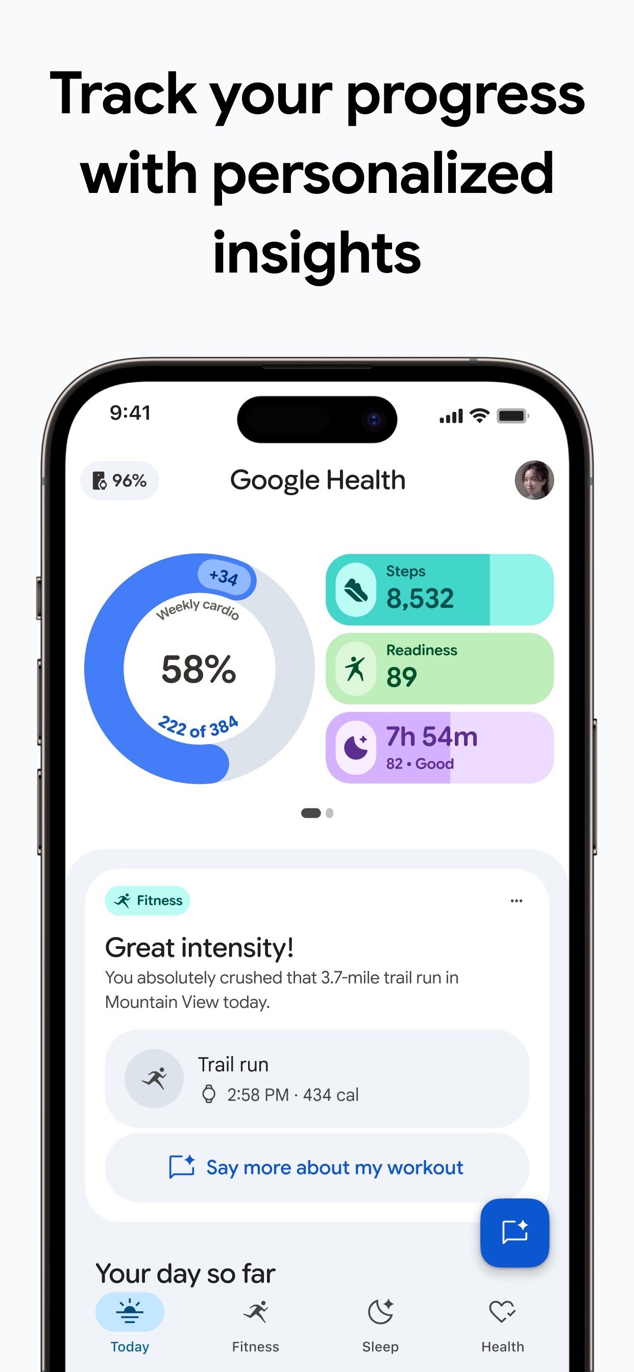Fitbit App Store screenshot: Track your progress with personalized insights