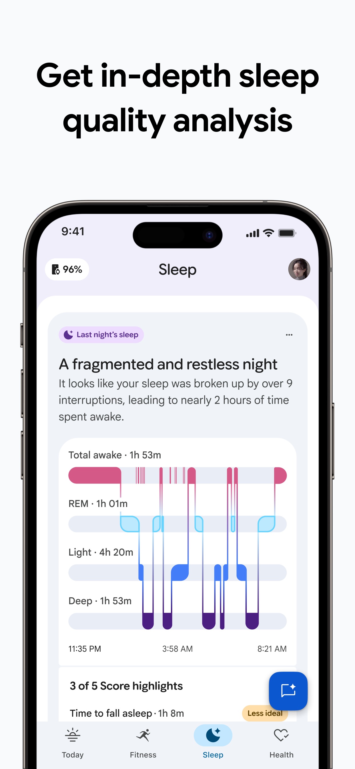 Fitbit App Store screenshot: Get in-depth sleep quality analysis