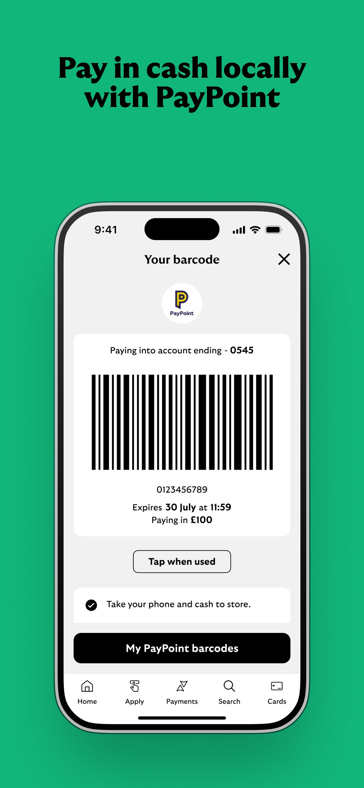 Lloyds Mobile Banking App Store screenshot 9: Pay in cash locally with PayPoint