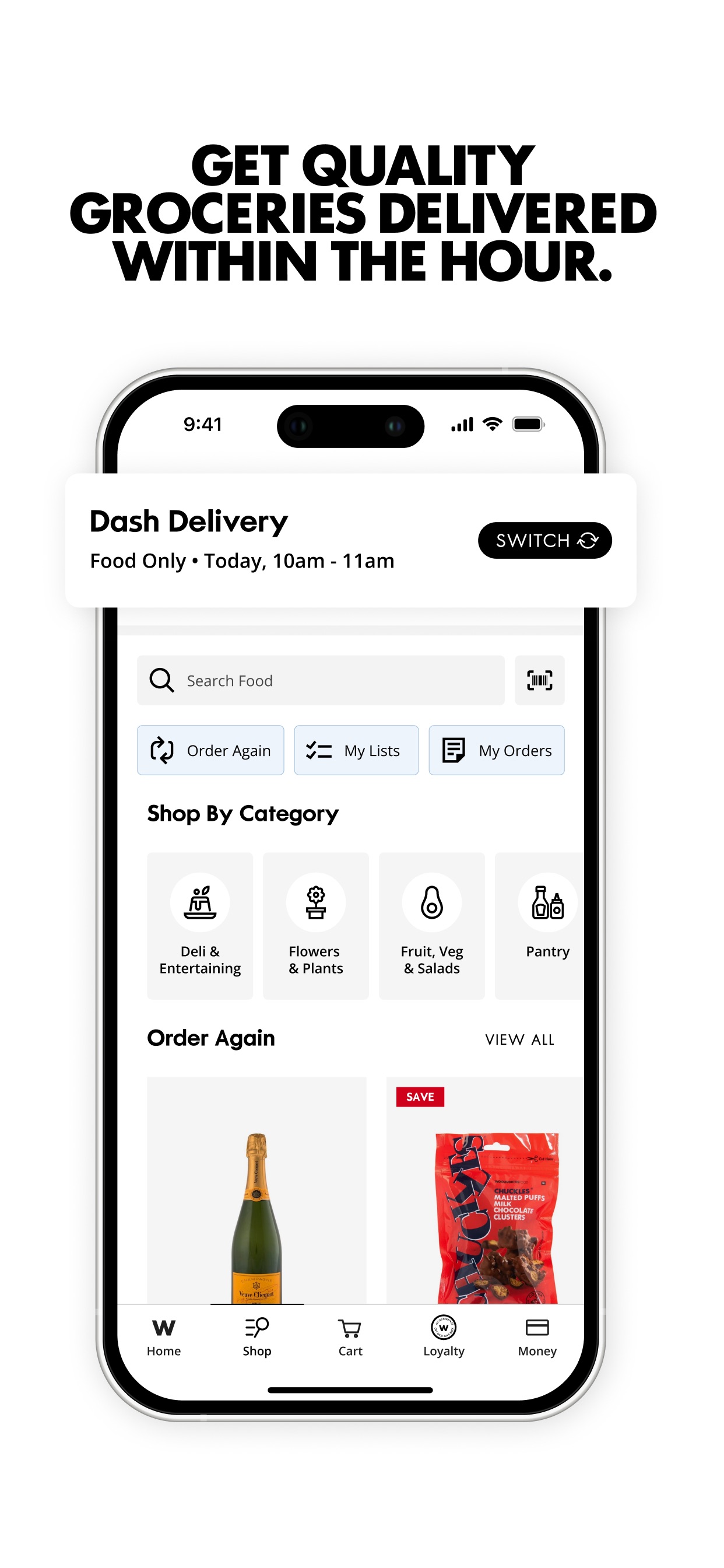 Woolworths App Store screenshot: GET QUALITY GROCERIES DELIVERED WITHIN THE HOUR.
