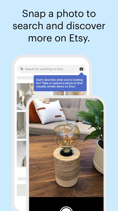 Etsy App Store screenshot: Snap a photo to search and discover more on Etsy.