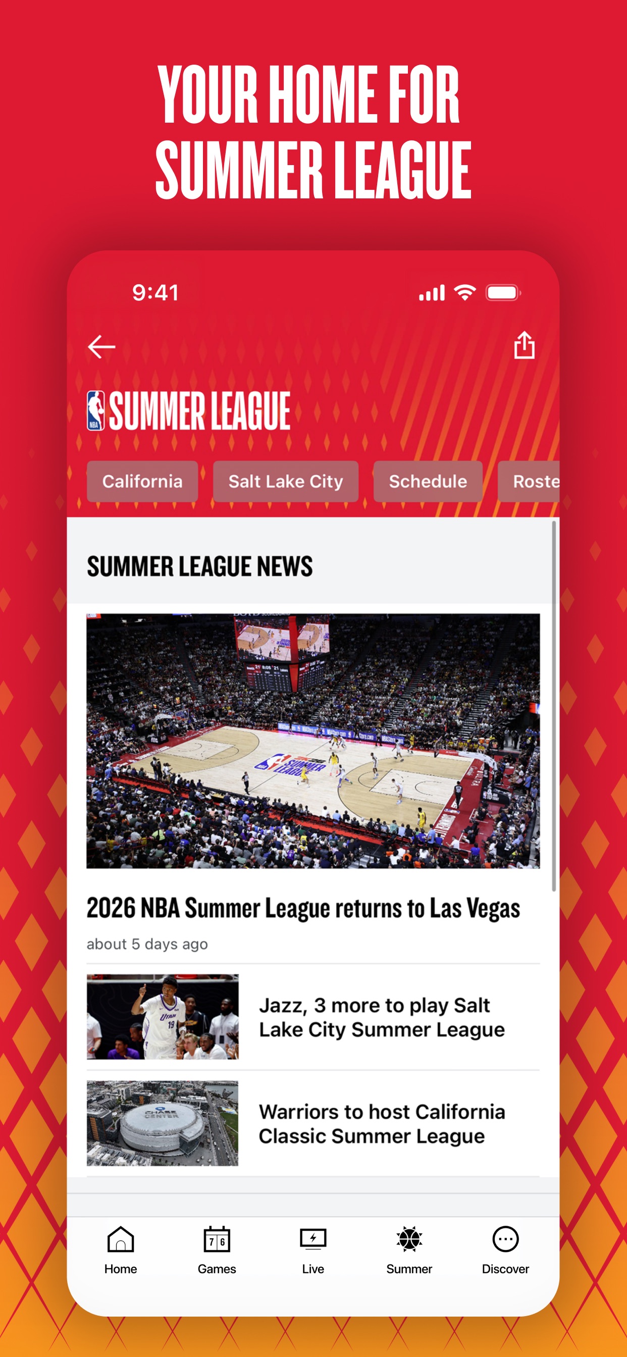NBA App Store screenshot: YOUR HOME FOR SUMMER LEAGUE