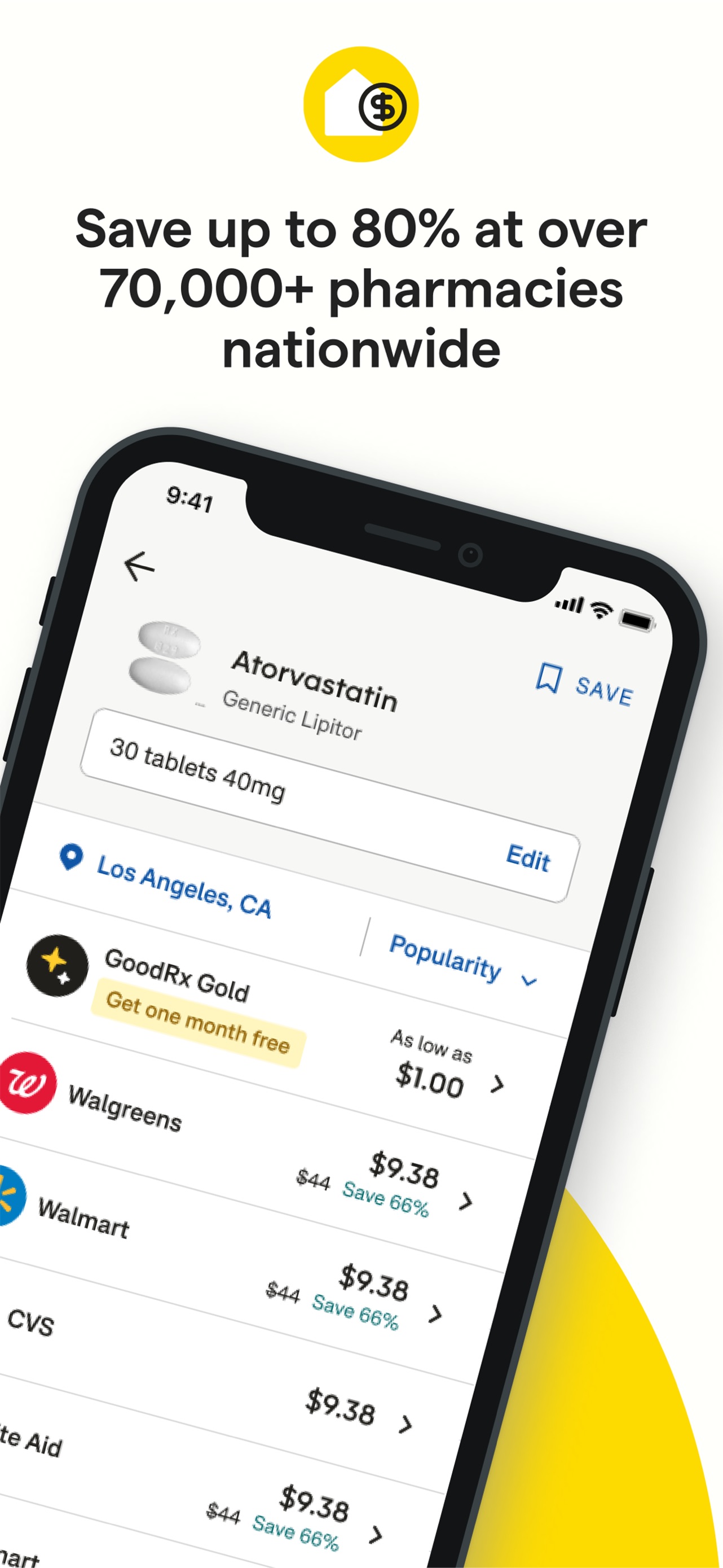 GoodRx App Store screenshot: Save up to 80% at over 70,000+ pharmacies nationwide
