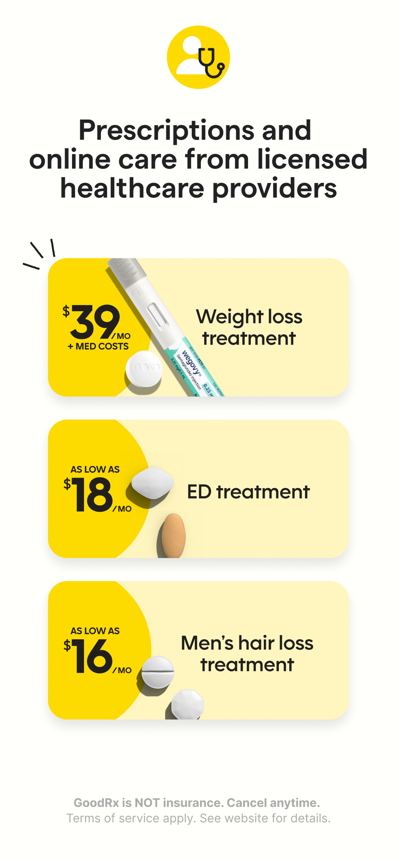 GoodRx App Store screenshot: Prescriptions and online care from licensed healthcare providers