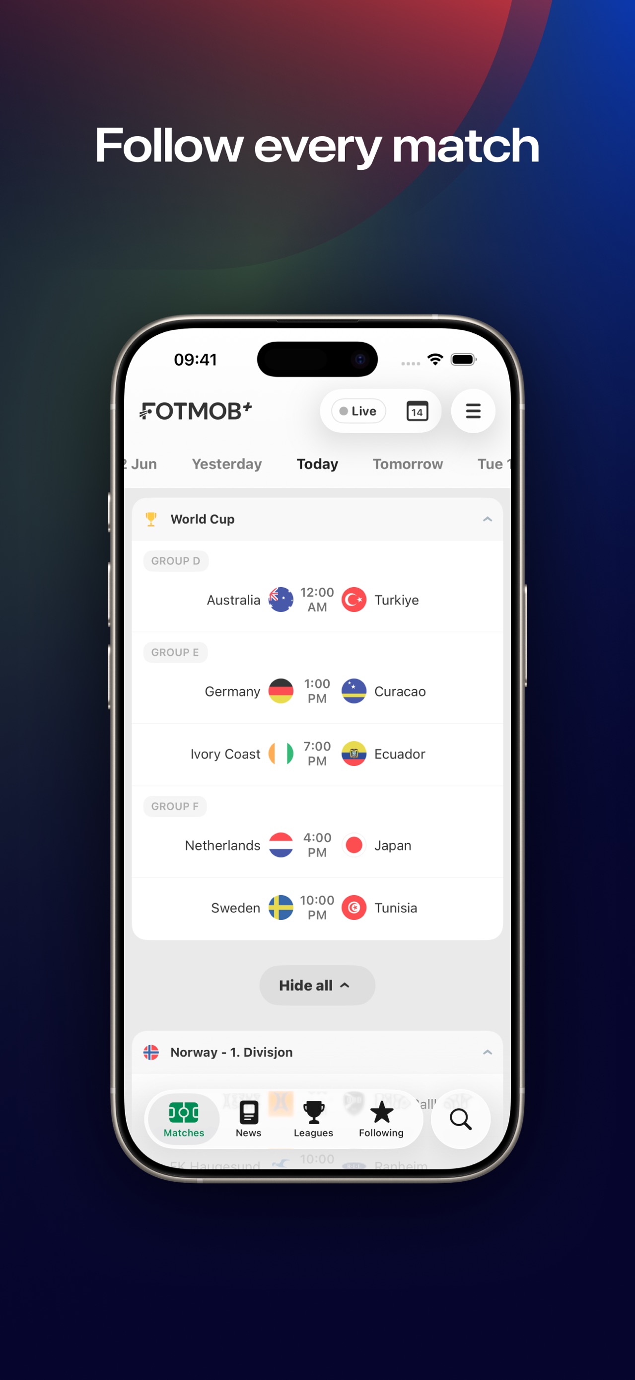 FotMob App Store screenshot: Follow every match
