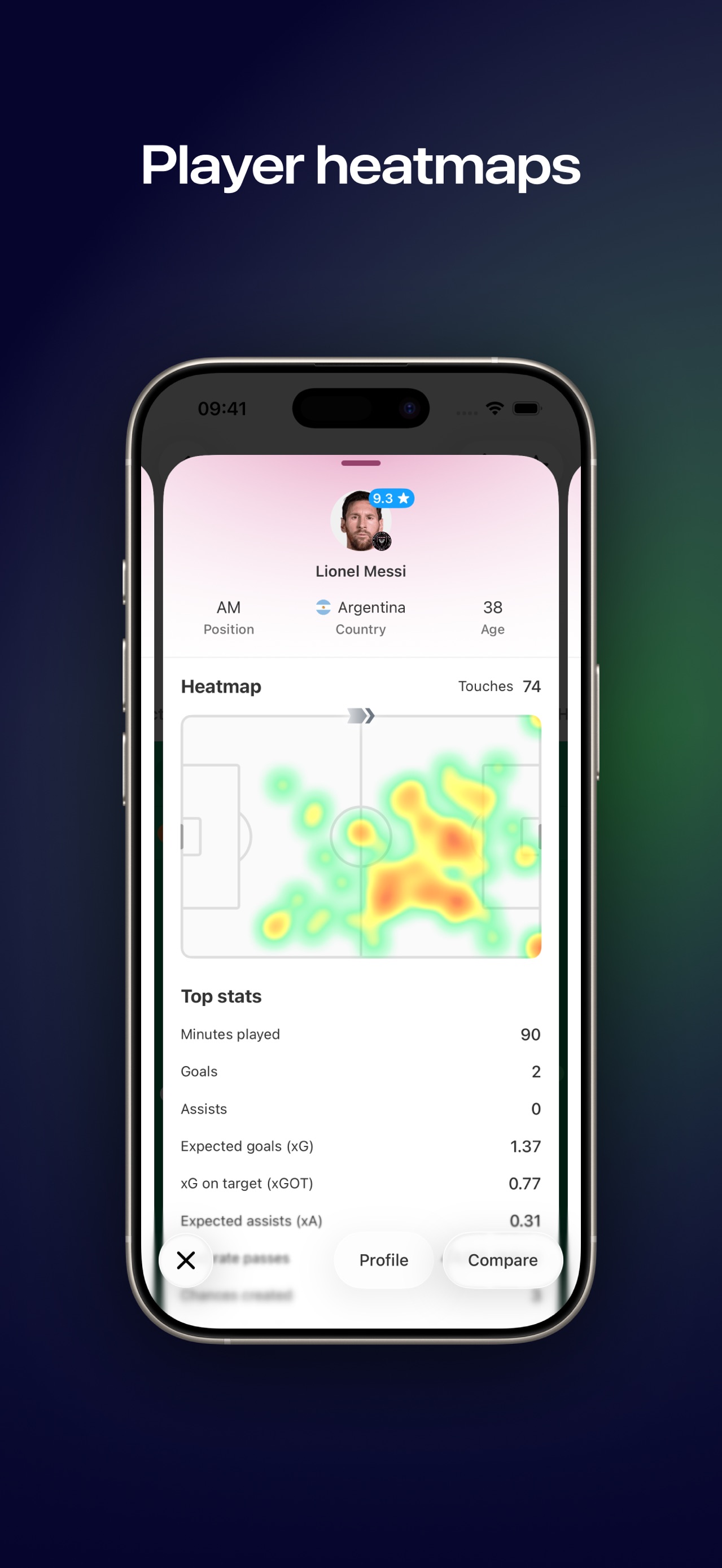 FotMob App Store screenshot: Player heatmaps