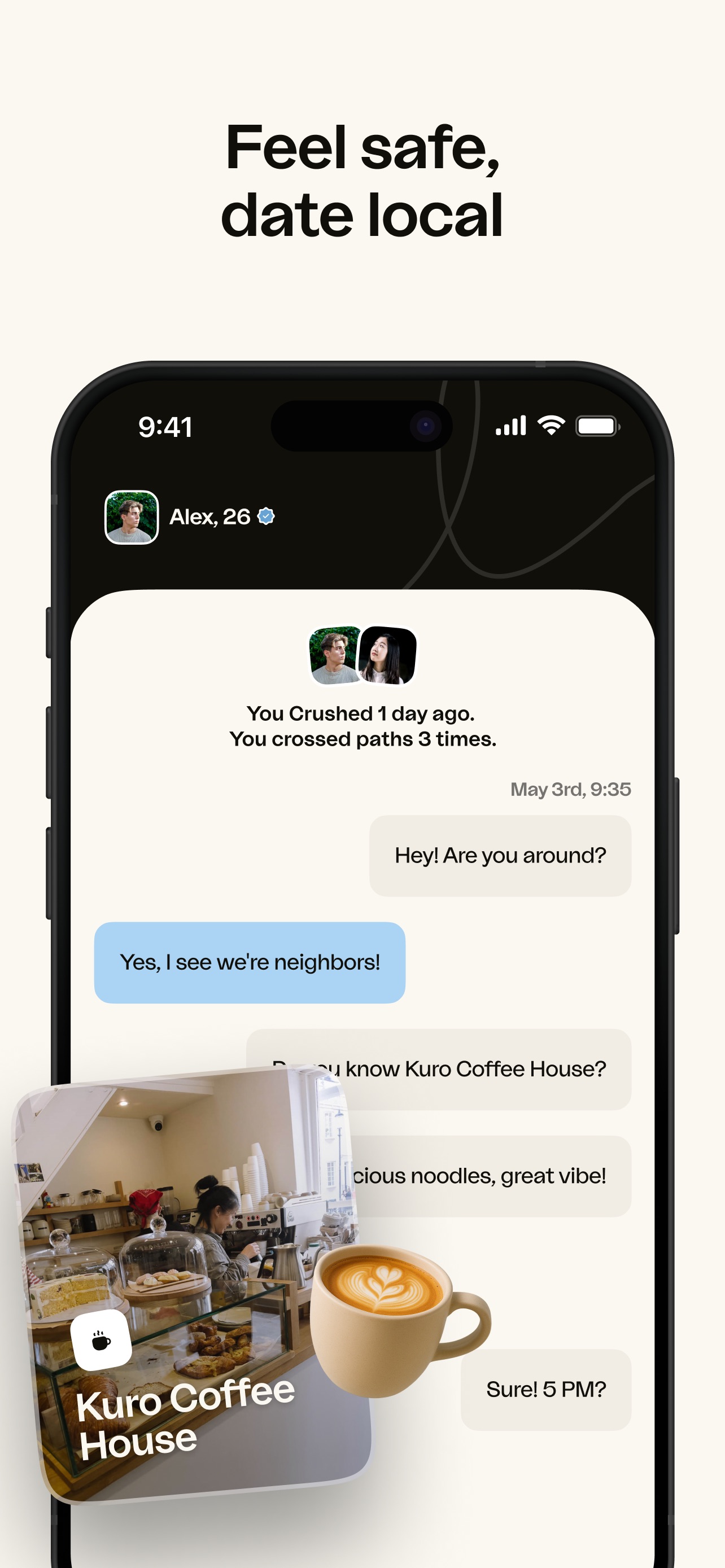 happn App Store screenshot 6: Feel safe, date local