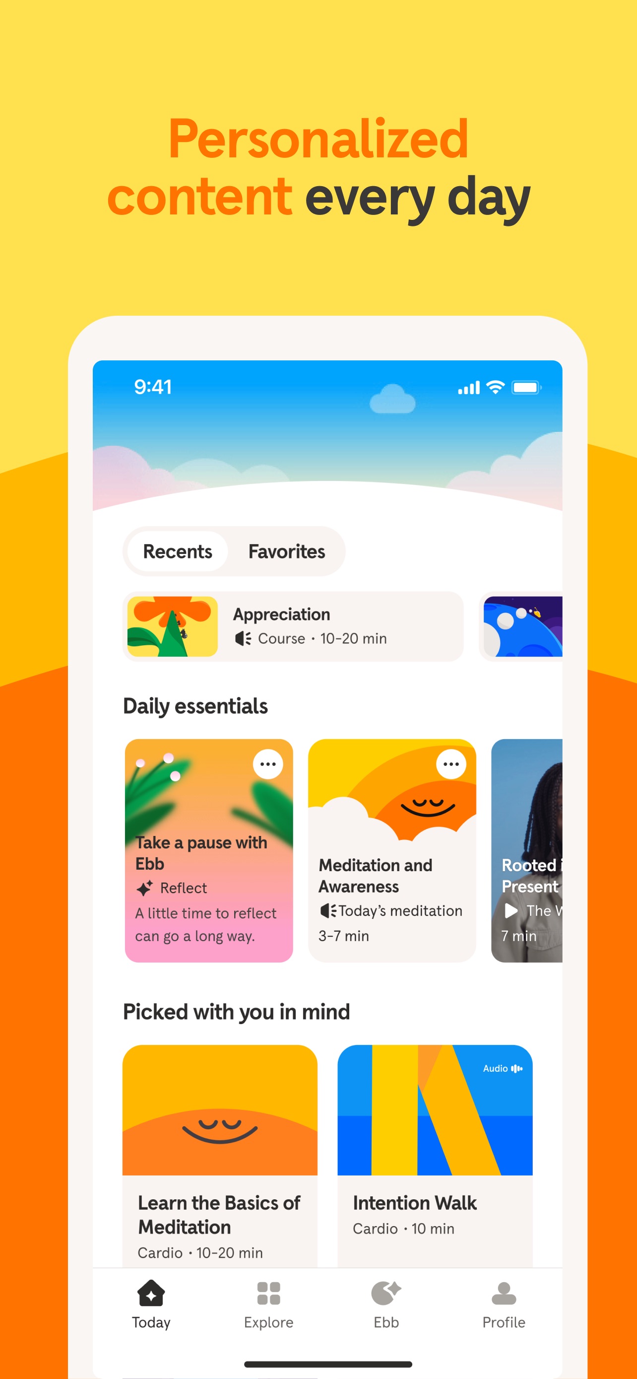 Headspace App Store screenshot: Personalized content every day