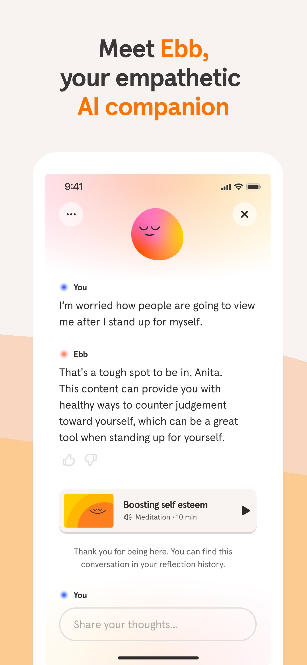 Headspace App Store screenshot: Meet Ebb, your empathetic AI companion