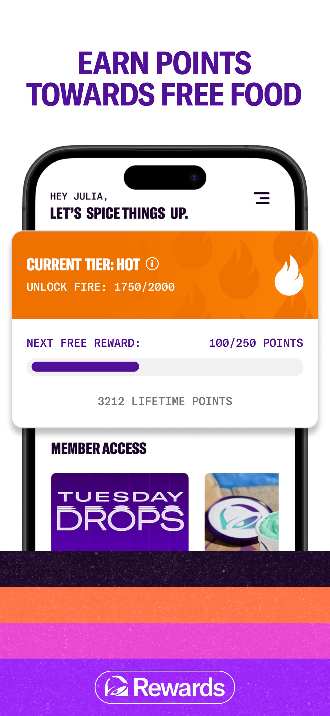 Taco Bell App Store screenshot: EARN POINTS TOWARDS FREE FOOD